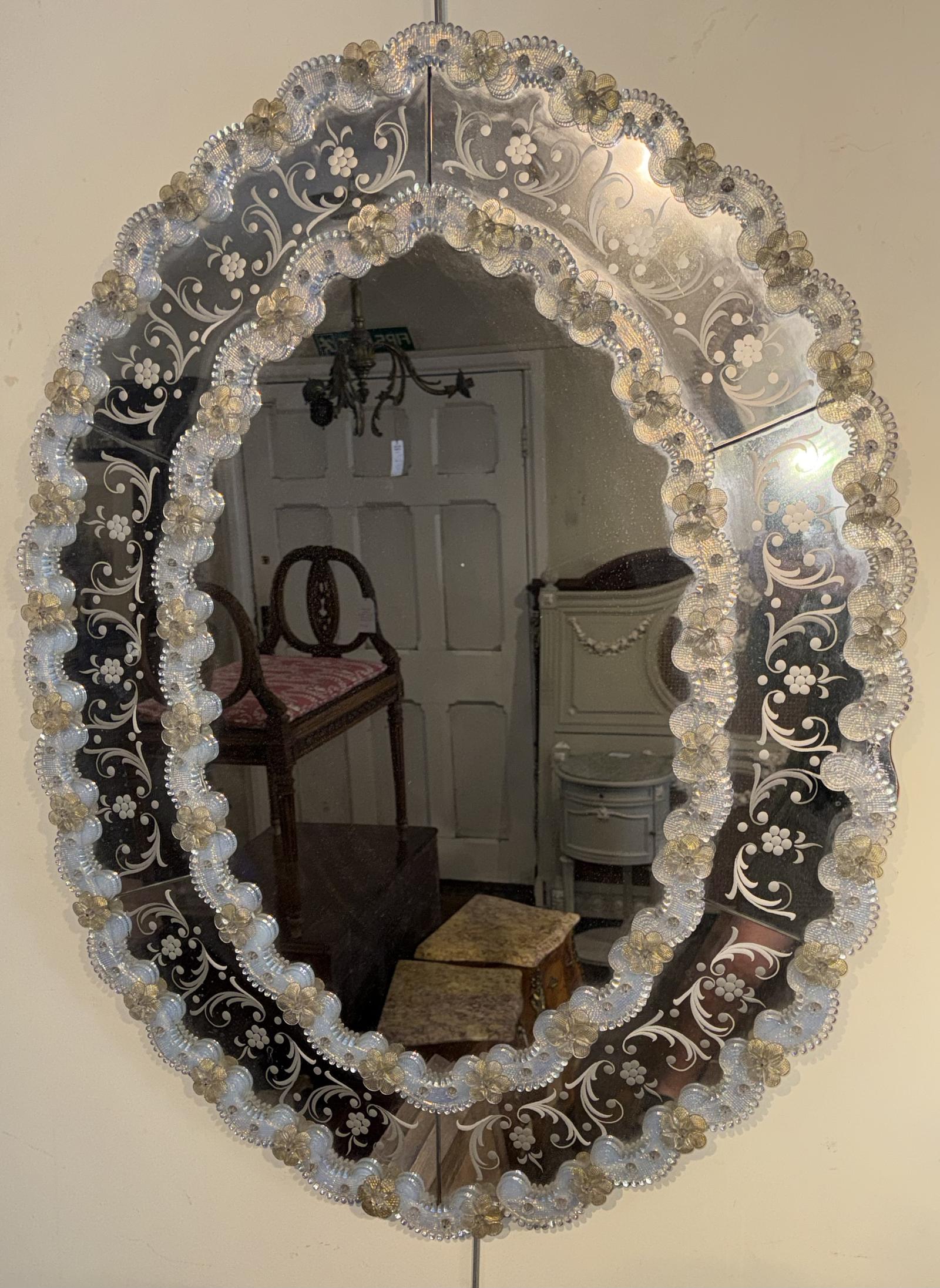 Large Oval Murano Glass Mirror (1 of 4) Large Oval Murano Glass Mirror (1 of 4)