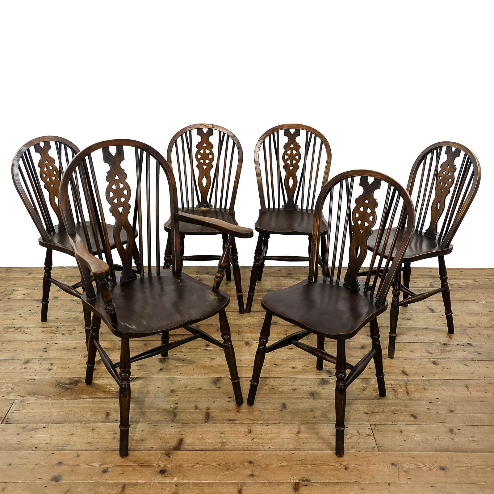Set of Six Antique Elm Wheelback Kitchen Chairs (1 of 9) Set of Six Antique Elm Wheelback Kitchen Chairs (1 of 9)