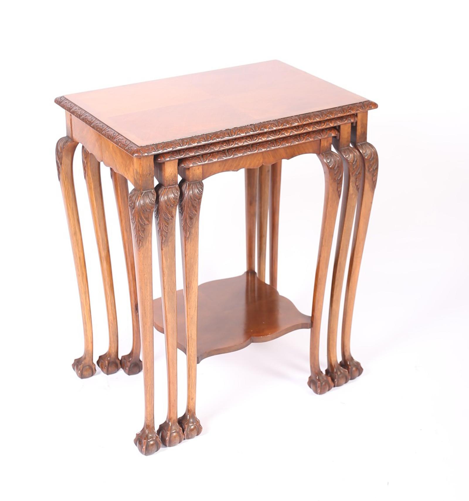 Fine Nest of 3 Walnut & Carved Nest of Tables (1 of 7)