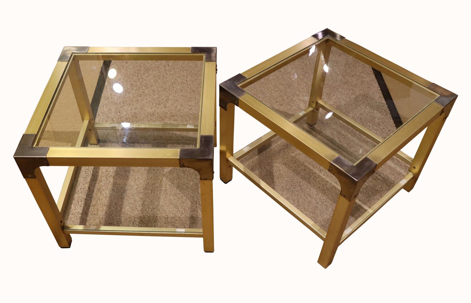 Pair of 20th Century Brass & Glass Two-Tier Tables (1 of 3)