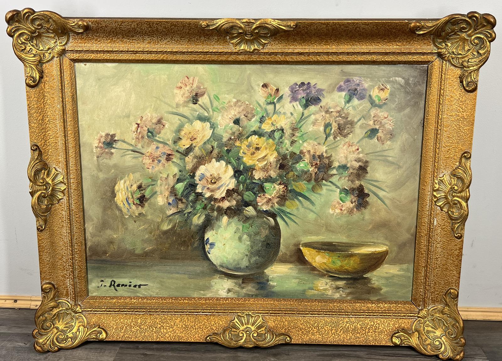Vintage Framed Signed Oil Painting 68cm x  89cm Floral Still Life (1 of 14)
