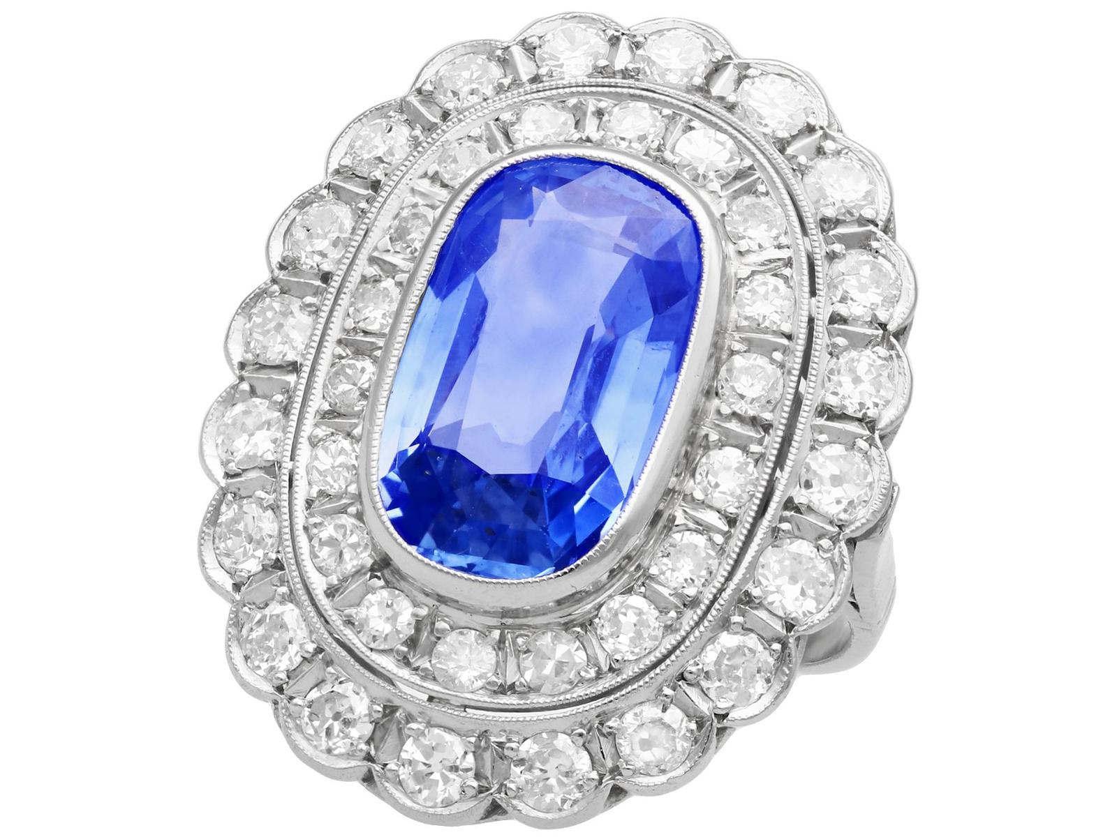 6.25ct Ceylon Sapphire & 3.75ct Diamond, Platinum Dress Ring c.1930 (1 of 15)