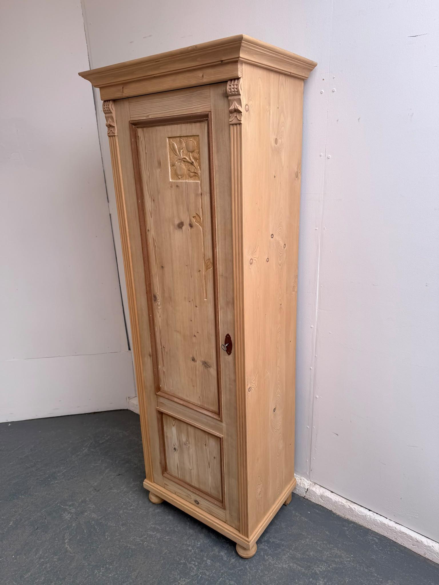 Beautiful Carved Antique Pine Tall Thin Storage Cupboard to wax / paint (1 of 9) Beautiful Carved Antique Pine Tall Thin Storage Cupboard to wax / paint (1 of 9)