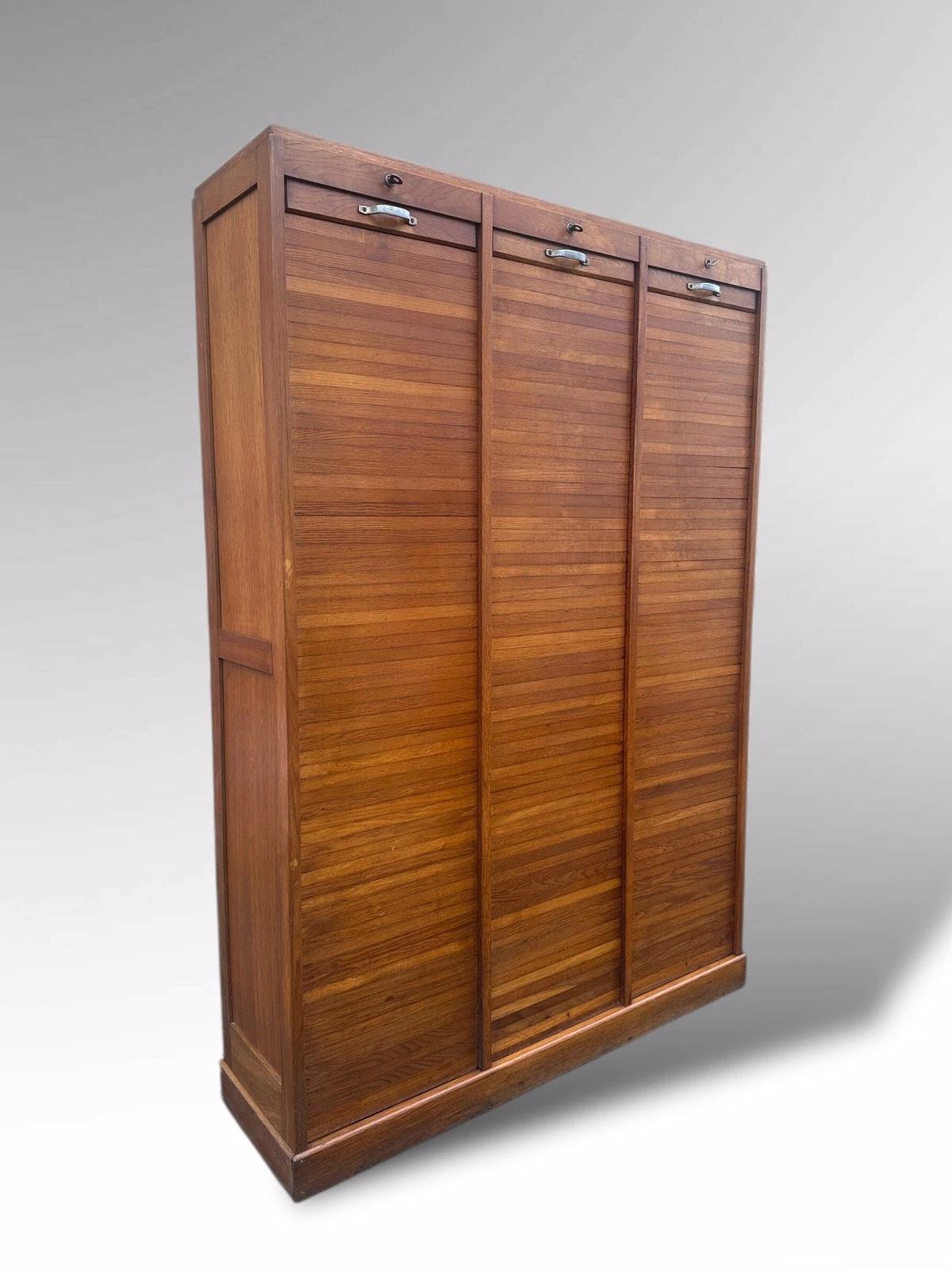Vintage French Triple Tambour Roll Front Filing Cabinet (1 of 17) Vintage French Triple Tambour Roll Front Filing Cabinet (1 of 17)