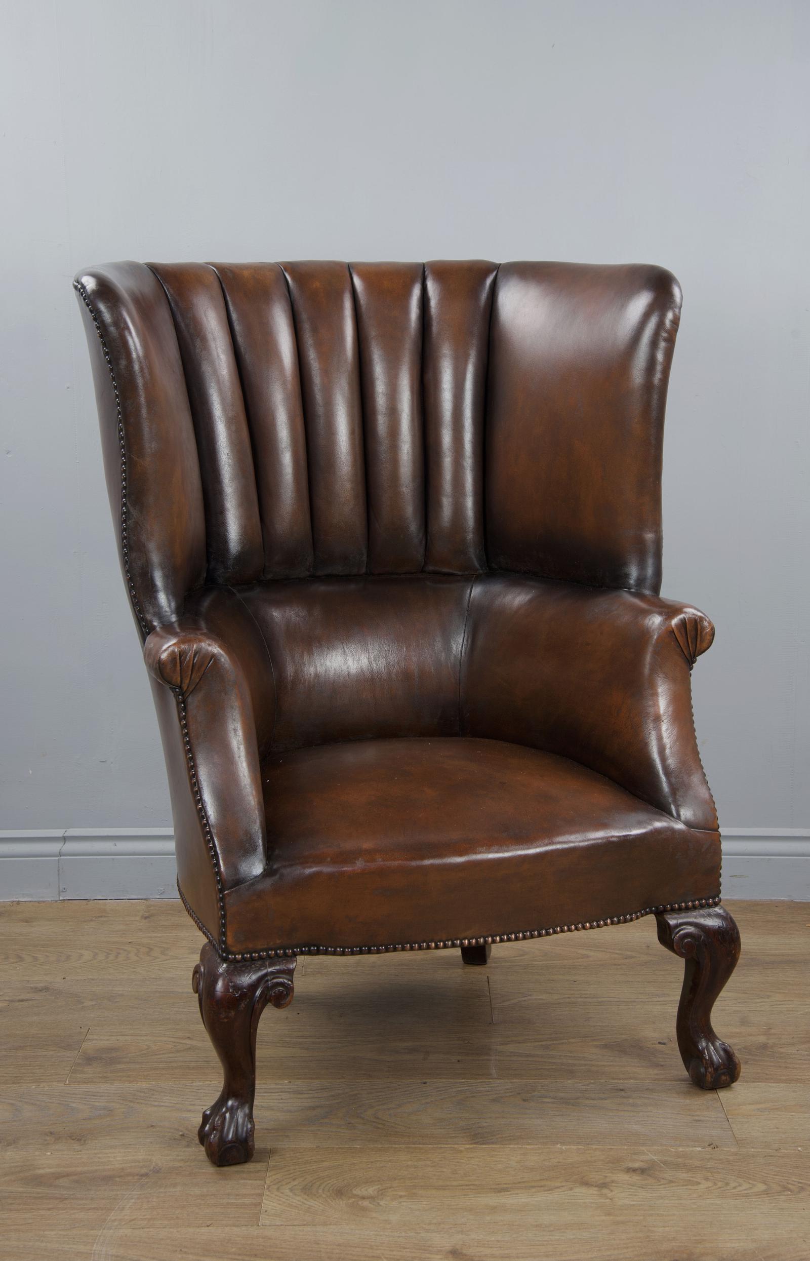 19th Century Leather Barrel Back Porters Wing Chair (1 of 7) 19th Century Leather Barrel Back Porters Wing Chair (1 of 7)