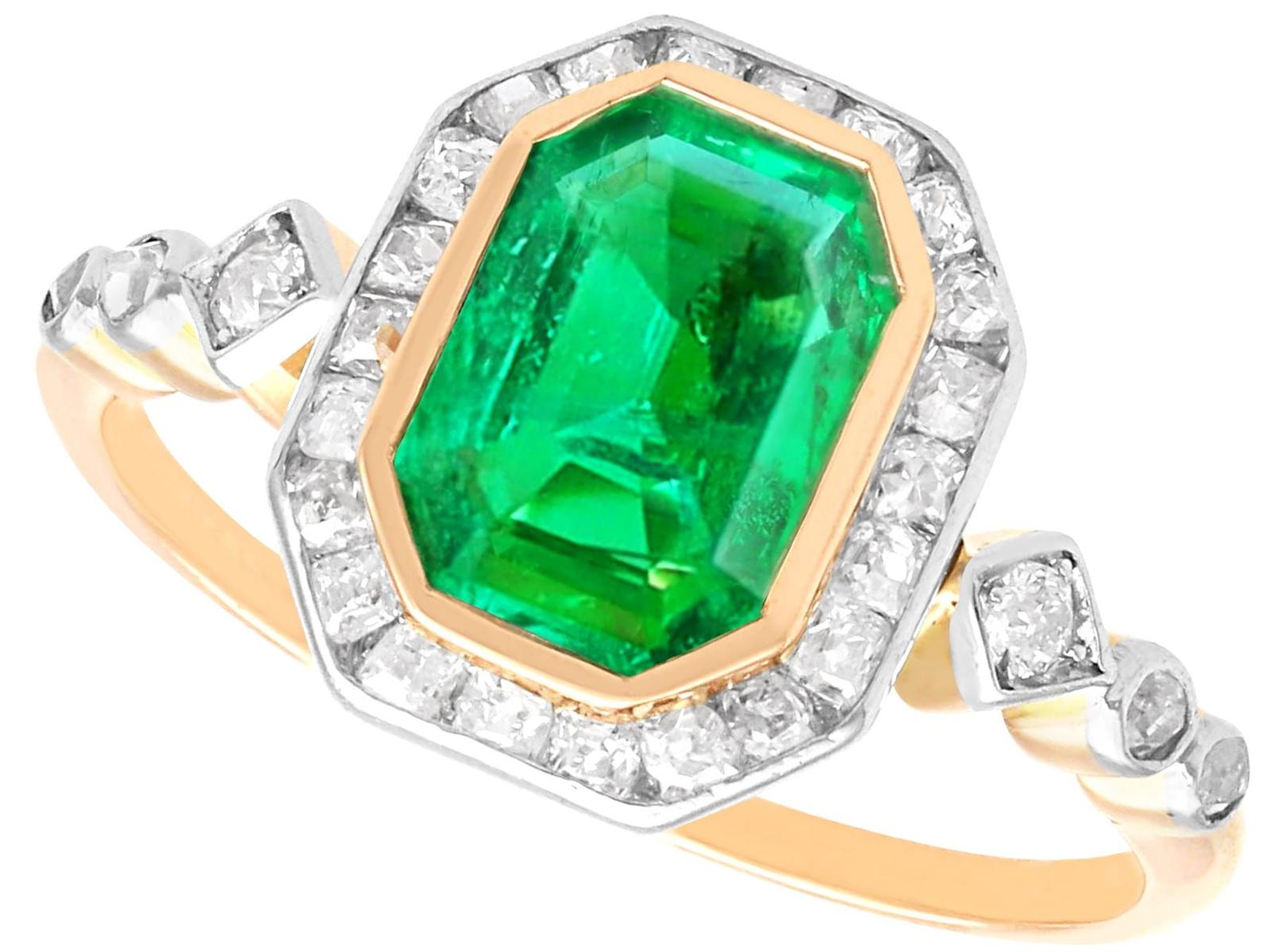 1.07ct Colombian Emerald & 0.45ct Diamond 14ct Yellow Gold Ring c.1935 (1 of 12)