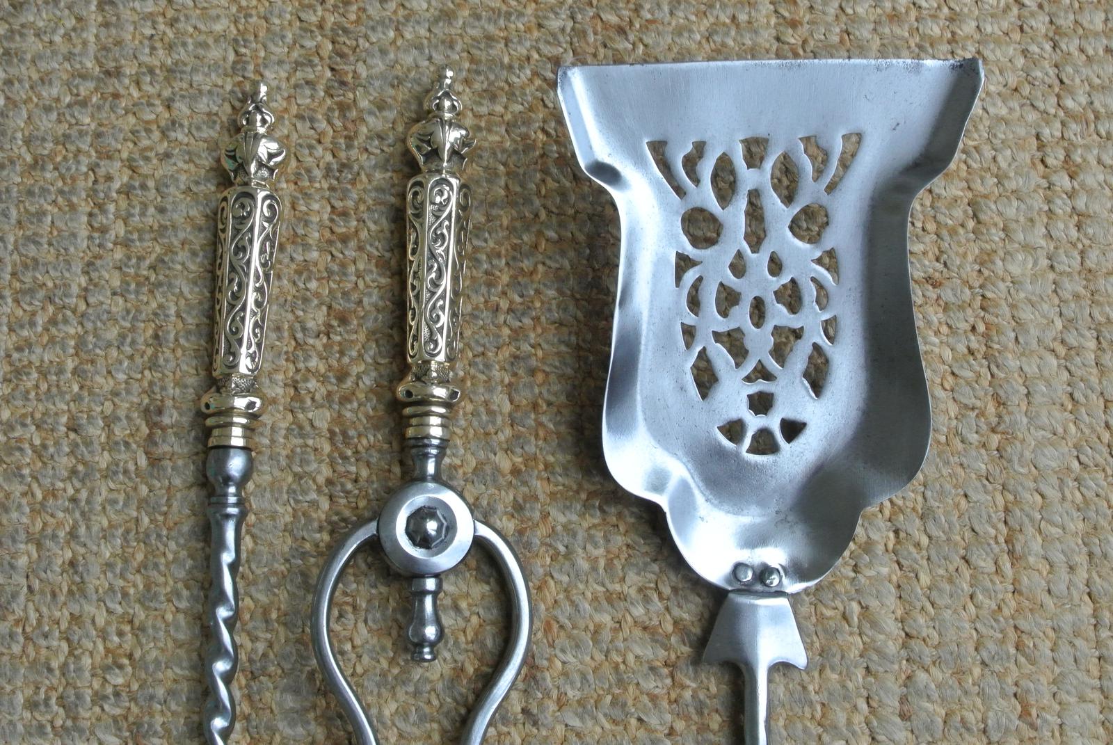 Victorian Steel & Brass Fire Irons Poker Tongs Shovel c.1850-1860 (1 of 8) Victorian Steel & Brass Fire Irons Poker Tongs Shovel c.1850-1860 (1 of 8)