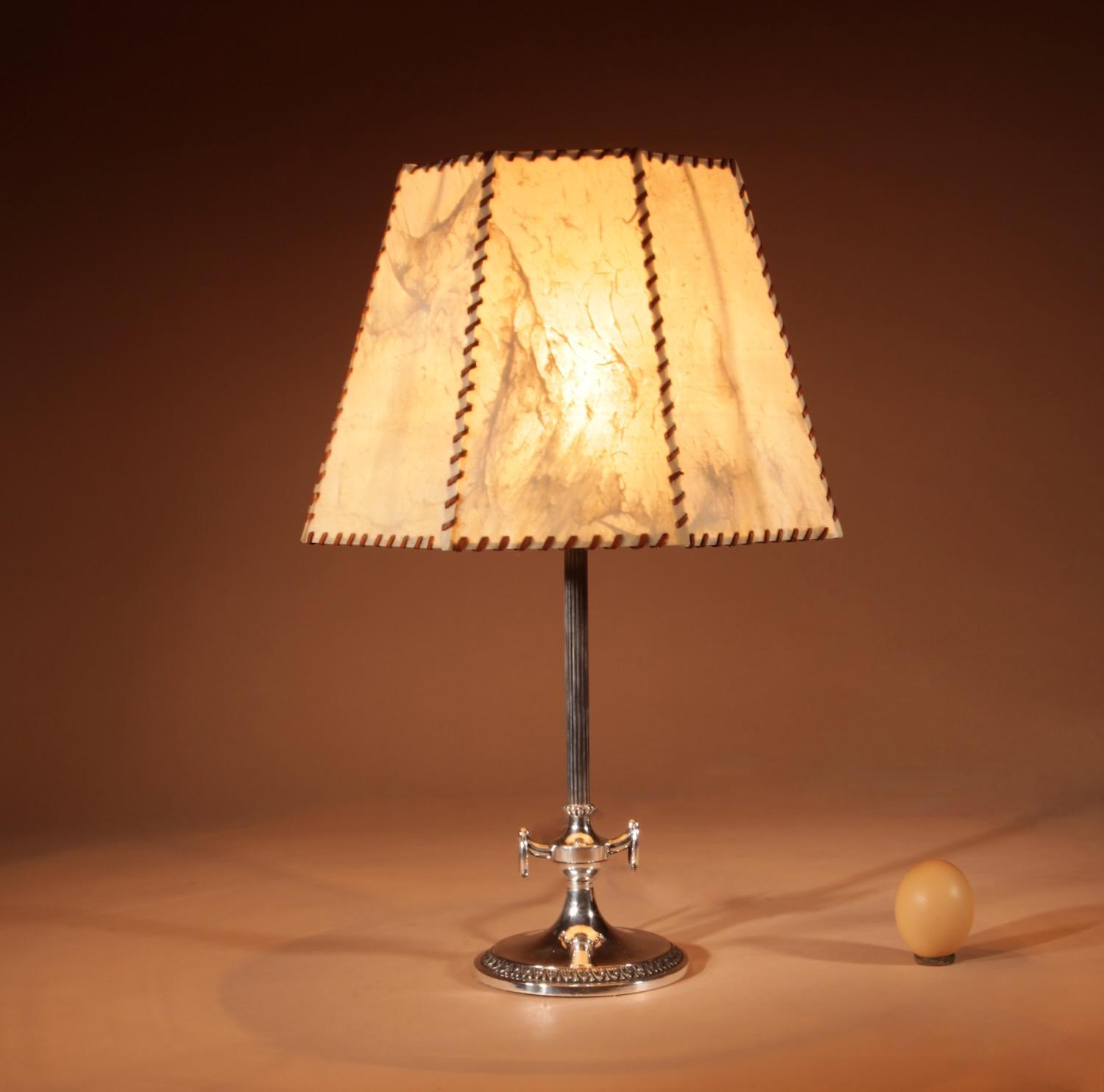 Art Deco Polished White Metal & Parchment Leather Table Lamp 1920-1940 (1 of 6)