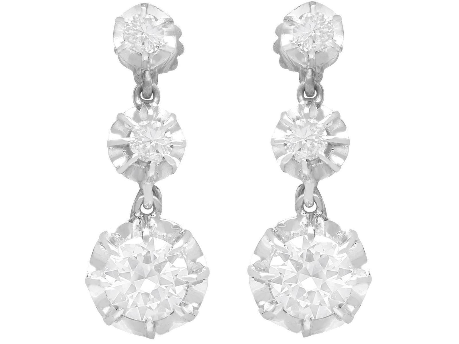 1.81ct Diamond & Platinum Drop Earrings - Antique French Import c.1920 (1 of 14)