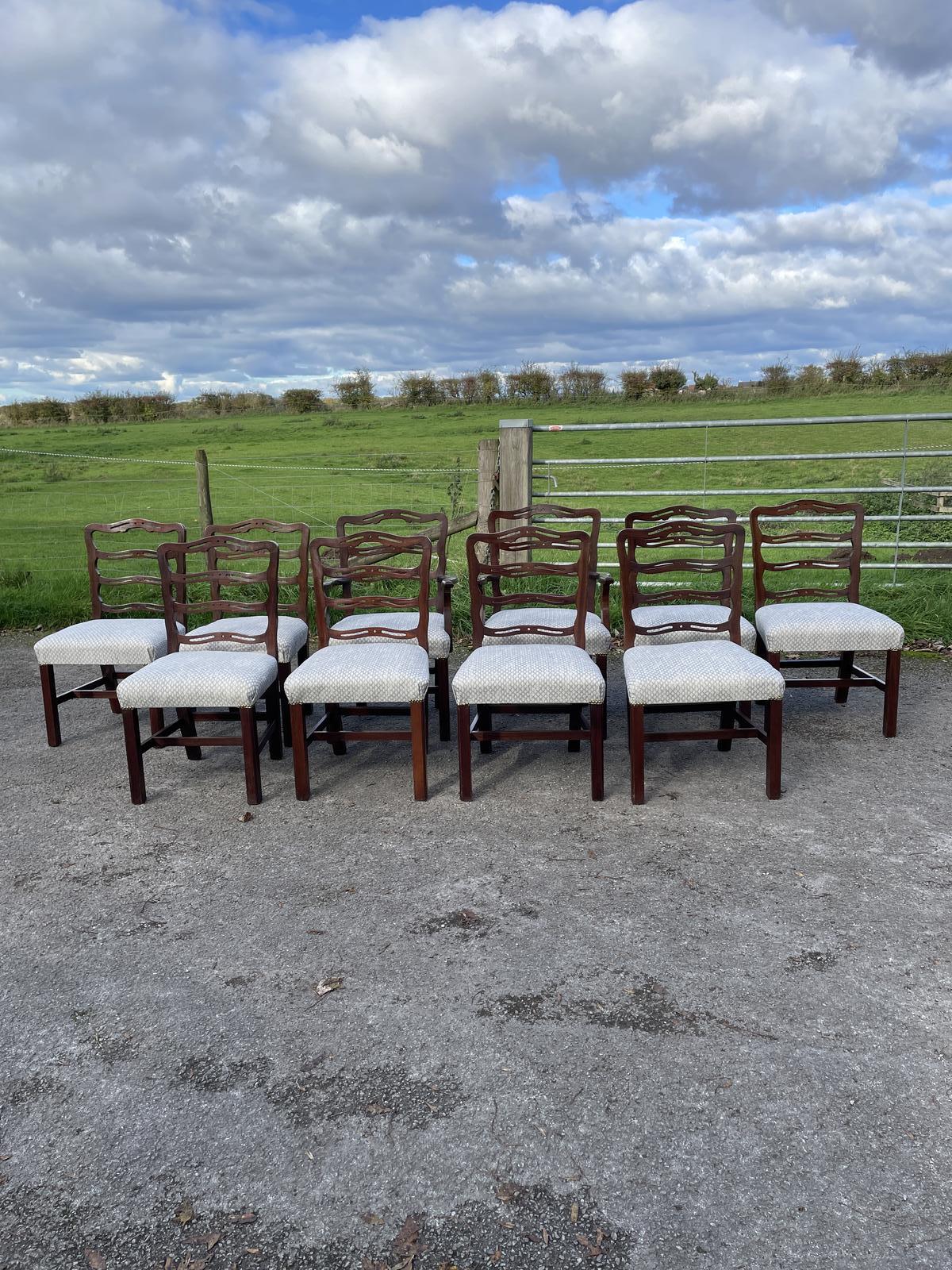 Great Quality Set of 10 Hepplewhite Style Mahogany Dining Chairs Circa 1920 (1 of 17)
