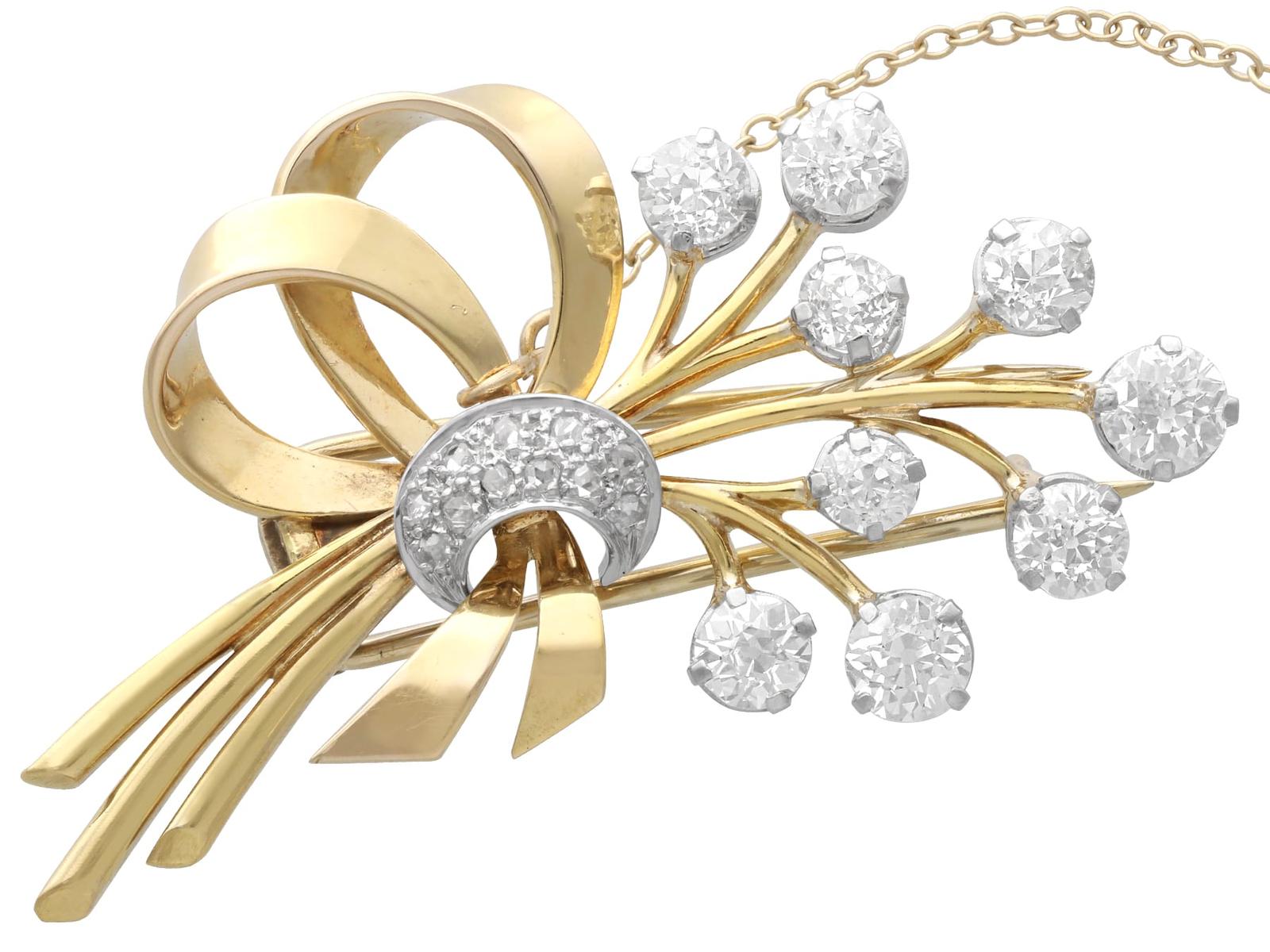4.72ct Diamond & 18k Yellow Gold Spray Brooch c.1935 (1 of 15)