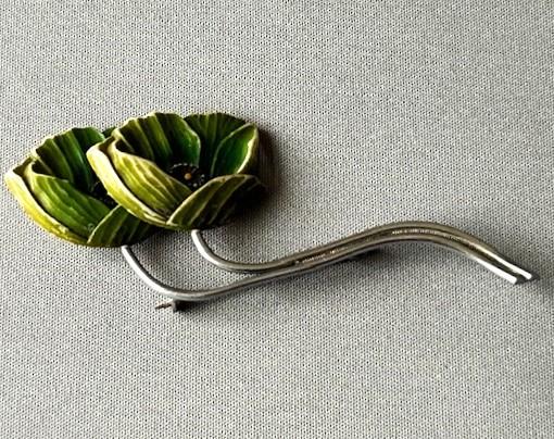 Art Deco Celluloid and Chrome Poppy Brooch (1 of 5)