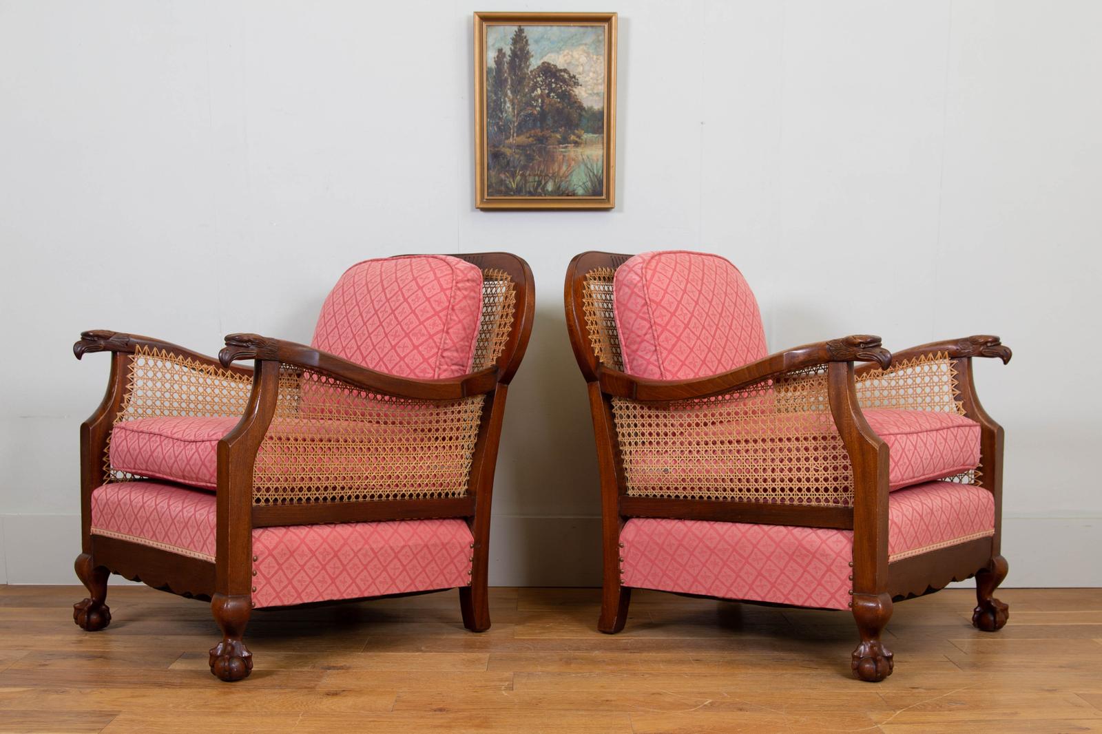 Fabulous Pair of Country House Eagle Head Bergere Armchairs c.1920 (1 of 17) Fabulous Pair of Country House Eagle Head Bergere Armchairs c.1920 (1 of 17)
