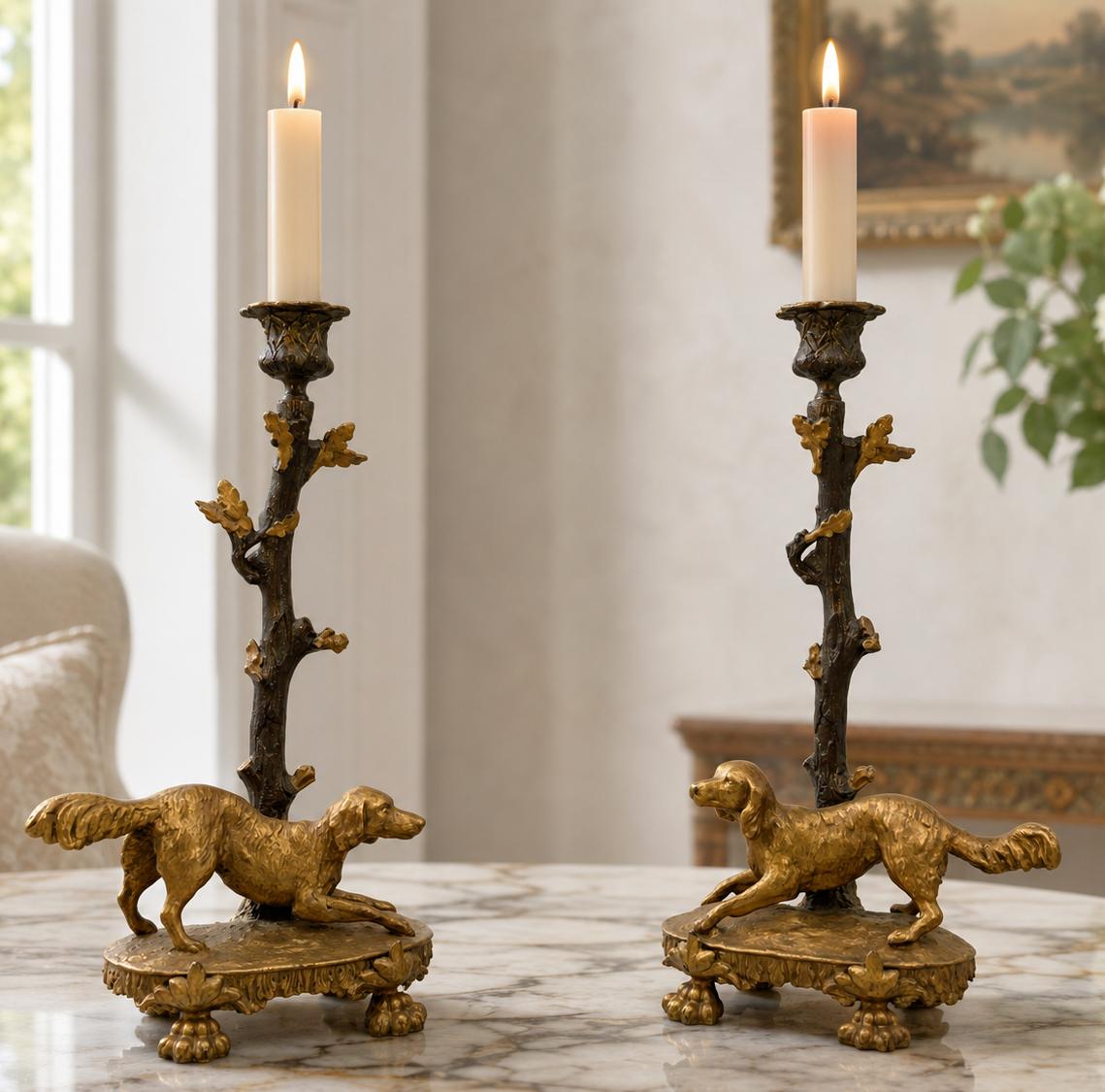 Superb Pair of 19th Century Gilded Bronzed Dog Candlestick Holders (1 of 13) Superb Pair of 19th Century Gilded Bronzed Dog Candlestick Holders (1 of 13)