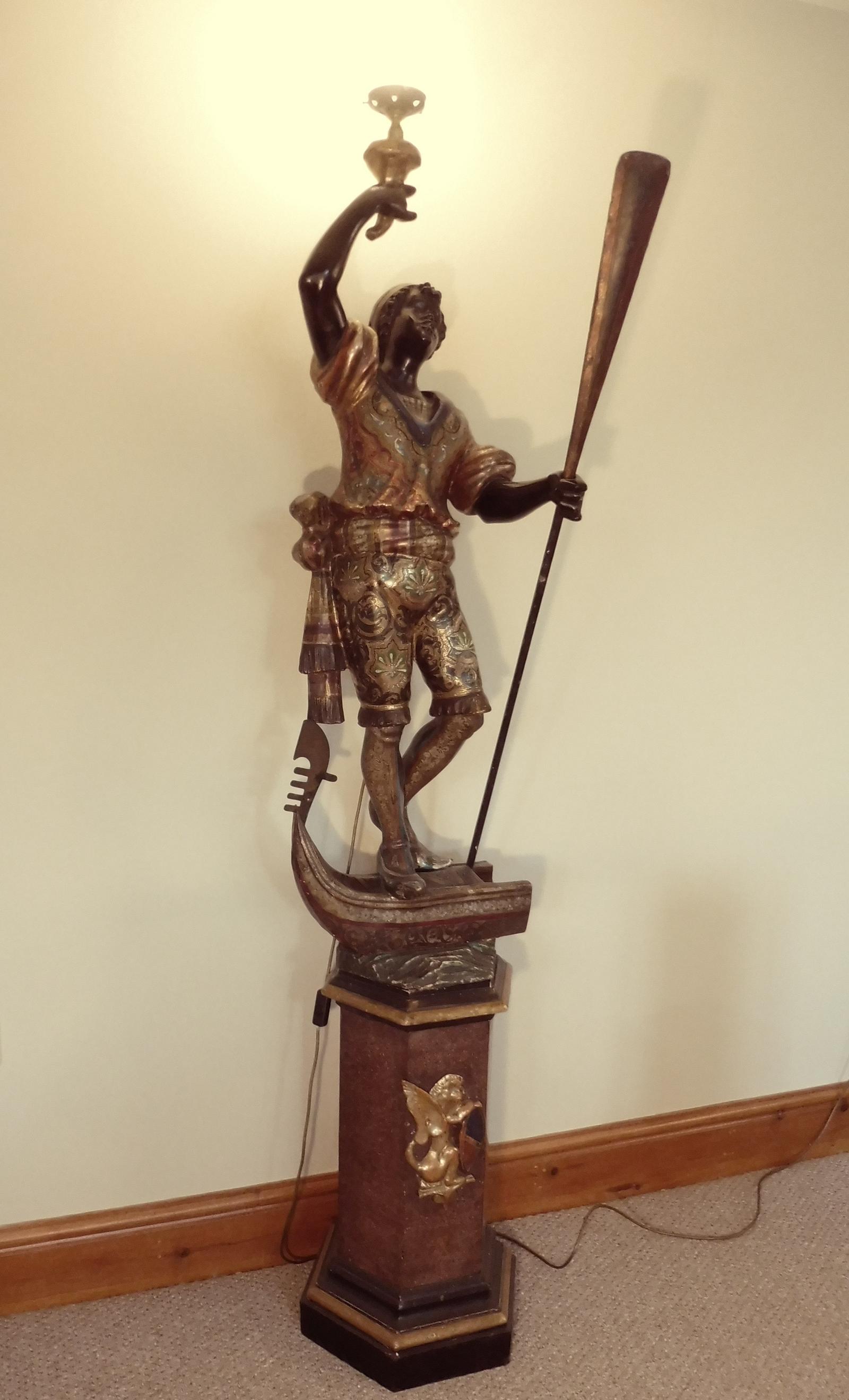 Rare Antique Blackamoor Carved Wood & Gesso Figural Lamp (1 of 13)