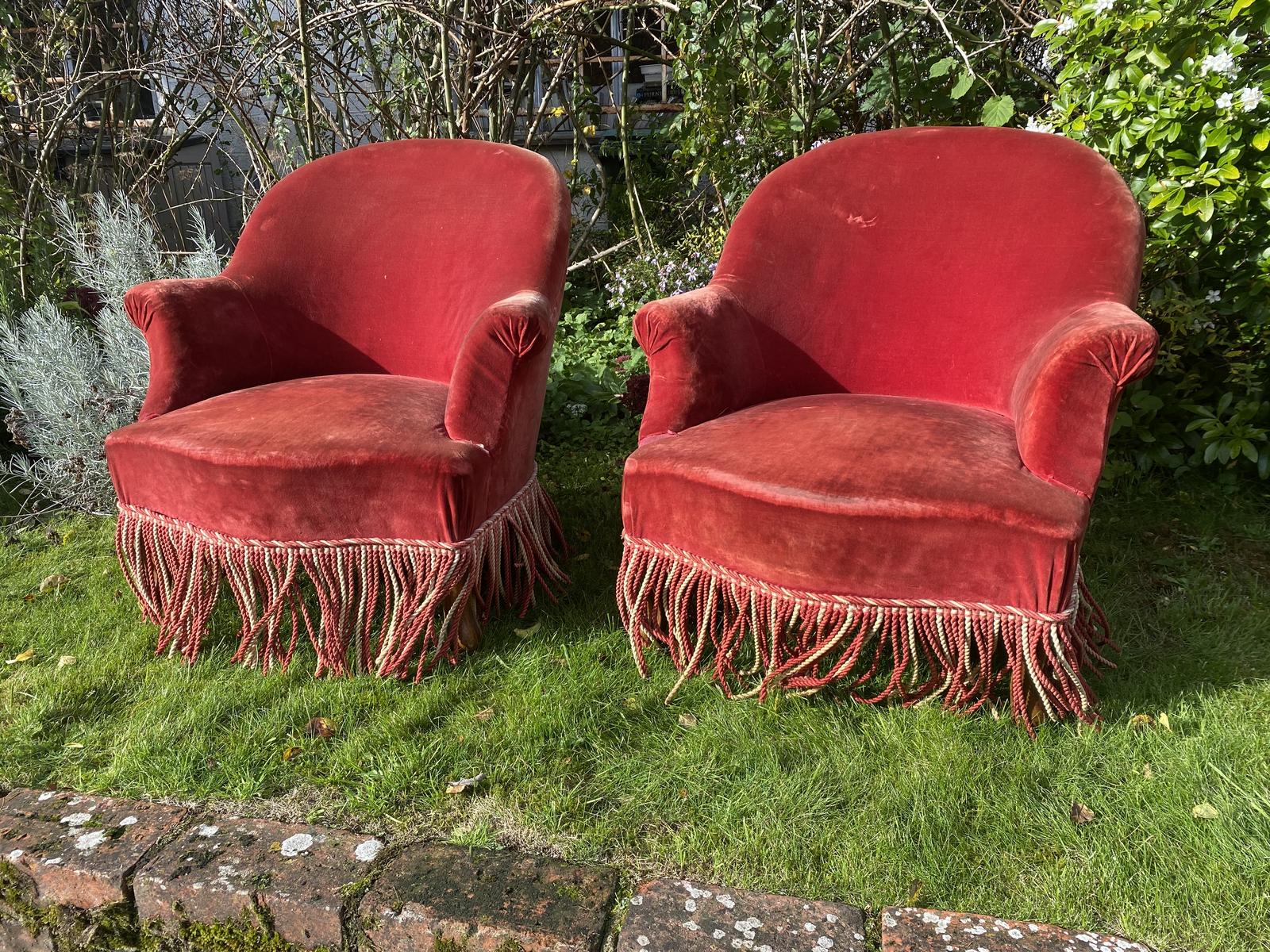 Pair of French Upholstered Armchairs in Velvet (1 of 3) Pair of French Upholstered Armchairs in Velvet (1 of 3)