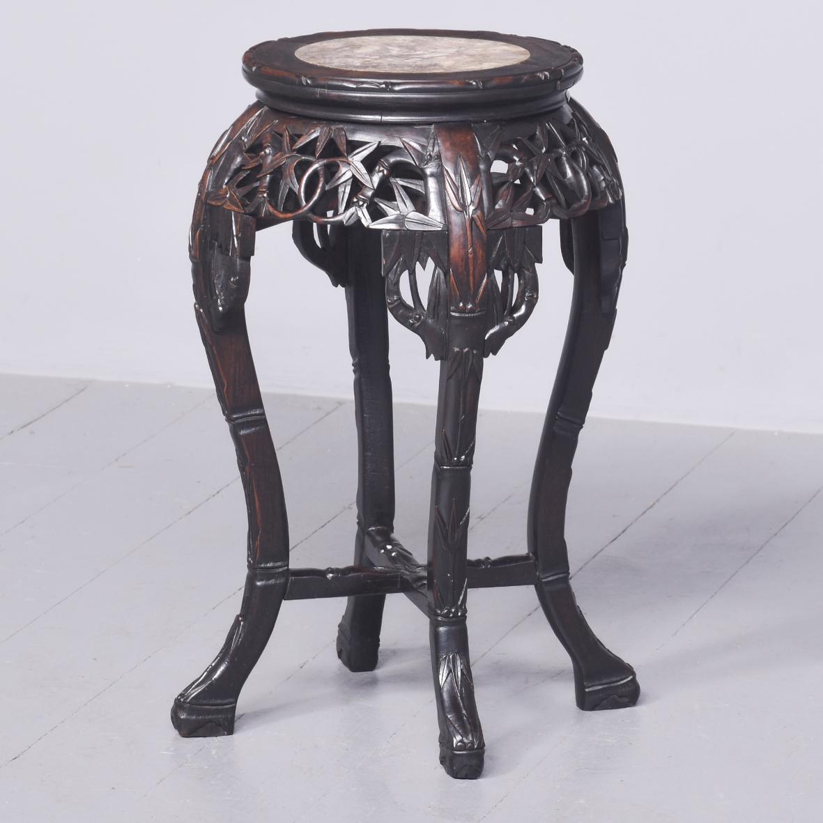 Qing Period Marble Inset Carved Hardwood Chinese Plant Stand (1 of 7)