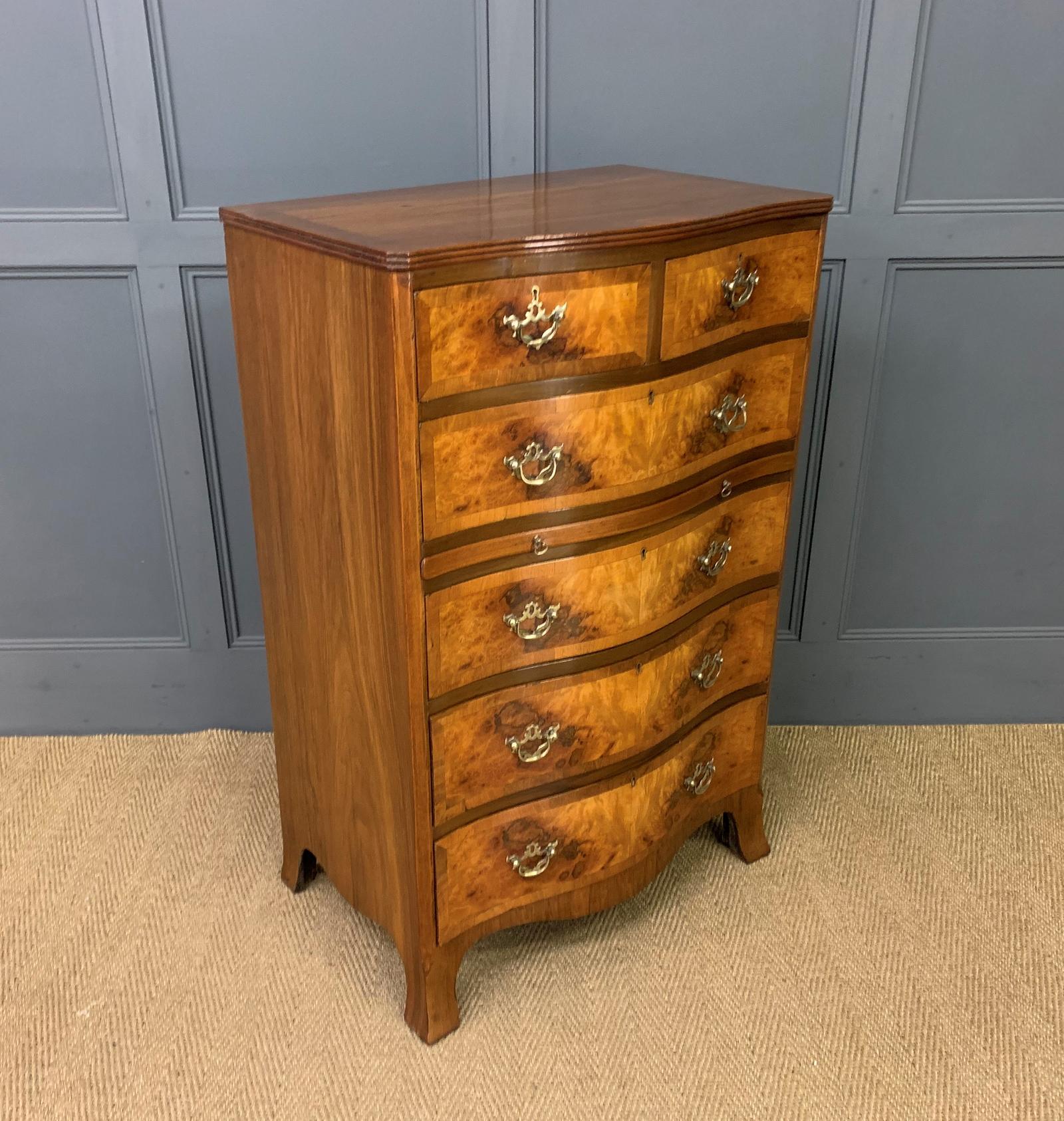 Burr Walnut Serpentine Chest of Drawers with Brushing Slide (1 of 15) Burr Walnut Serpentine Chest of Drawers with Brushing Slide (1 of 15)