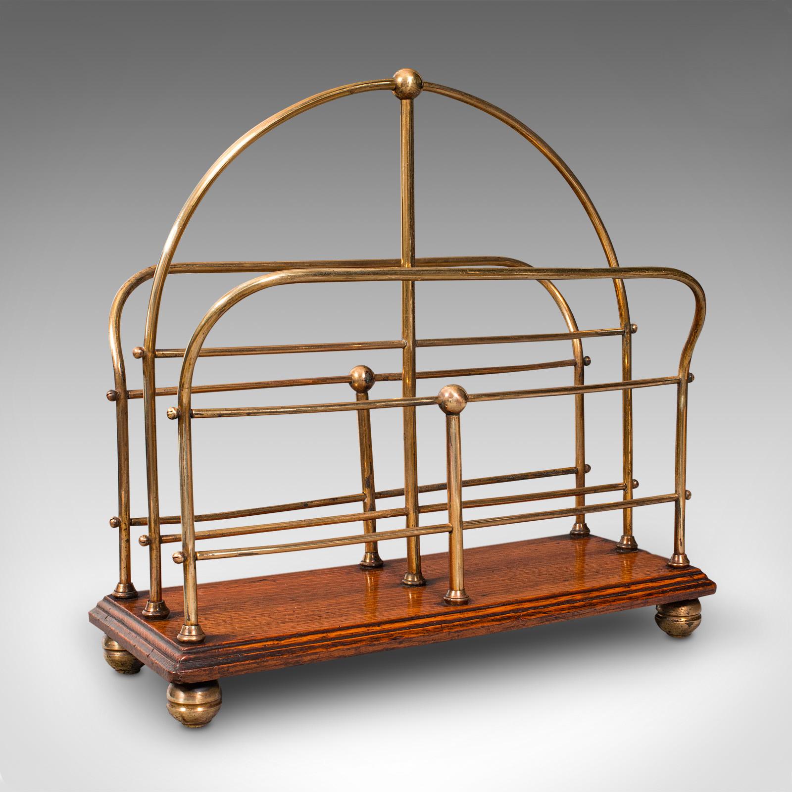 Antique Newspaper Rack, English, Oak, Brass, Magazine, Letter Stand, Victorian (1 of 10)