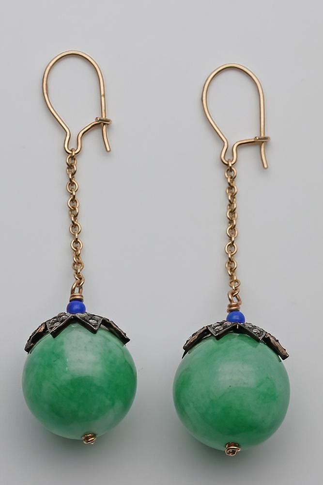 Pair of Jadeite, Diamond & Lapis Lazuli Drop Earrings (1 of 2) Pair of Jadeite, Diamond & Lapis Lazuli Drop Earrings (1 of 2)