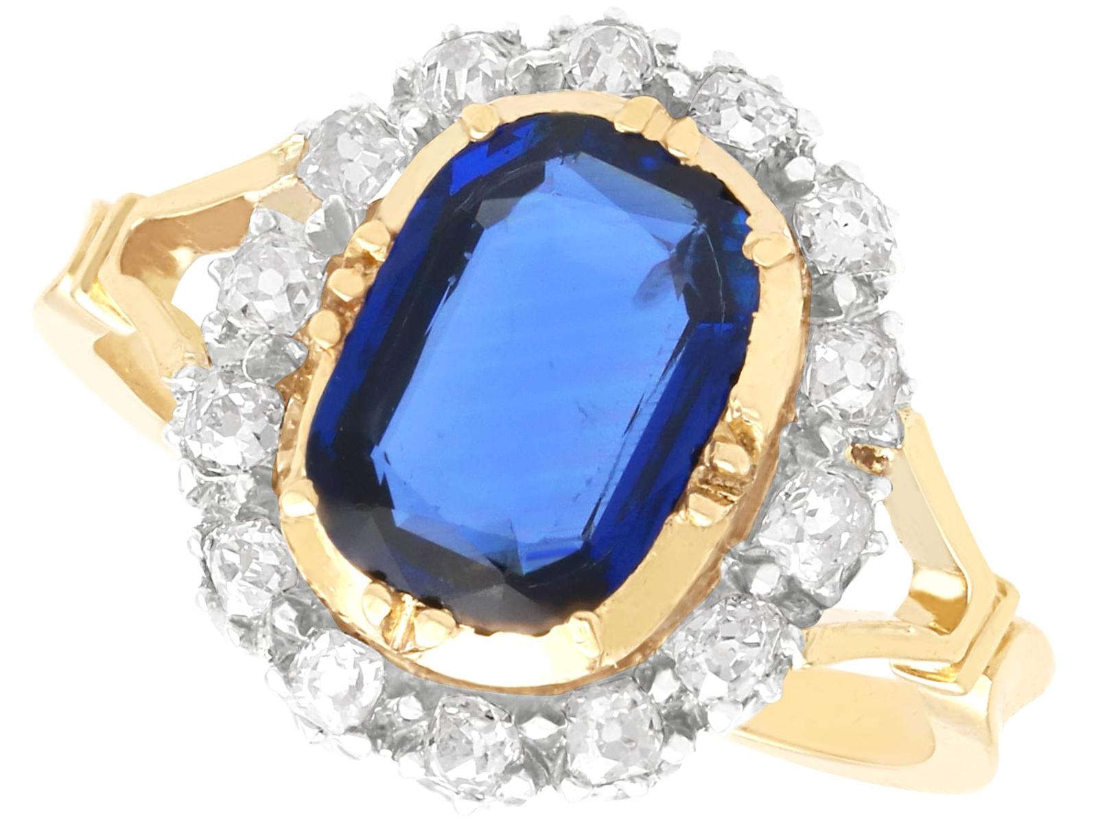 Antique 1.20ct Burmese Sapphire & 0.56ct Diamond, 18ct Yellow Gold Ring c.1915 (1 of 12)