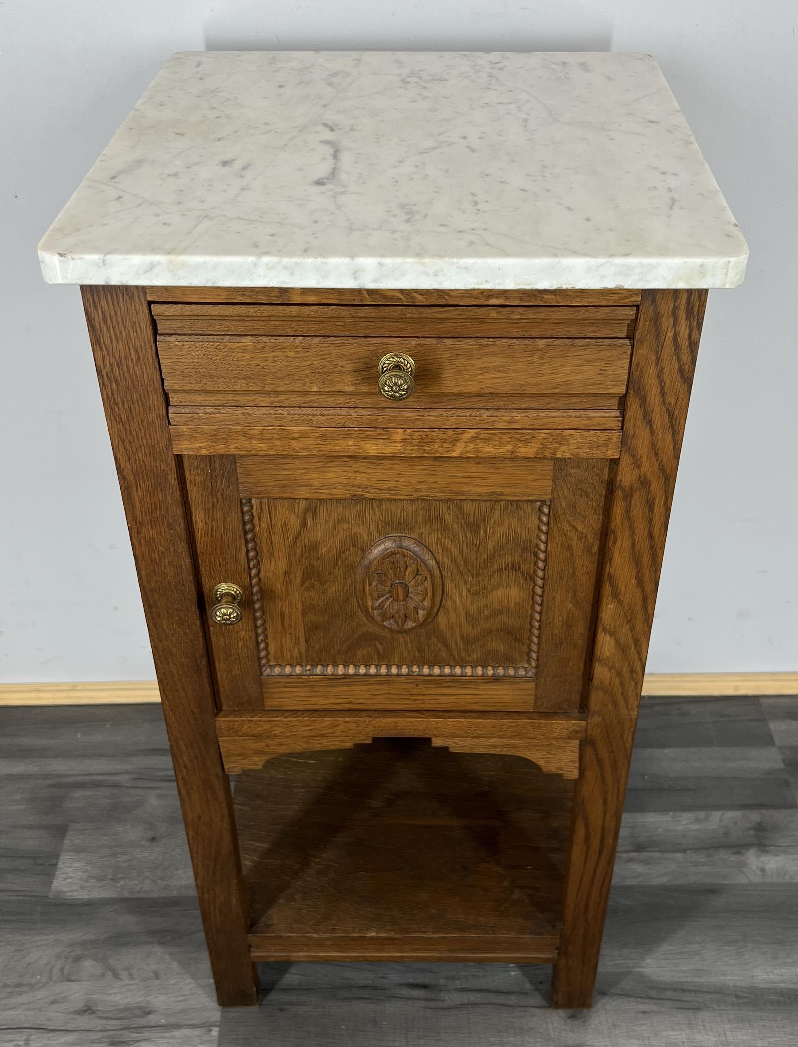 Carved French Antique Bedside Table Cupboard Cabinet with Marble Top (1 of 14) Carved French Antique Bedside Table Cupboard Cabinet with Marble Top (1 of 14)