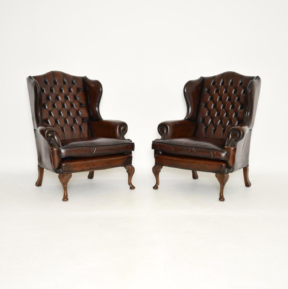 Pair of Leather Wing Back Armchairs (1 of 13)
