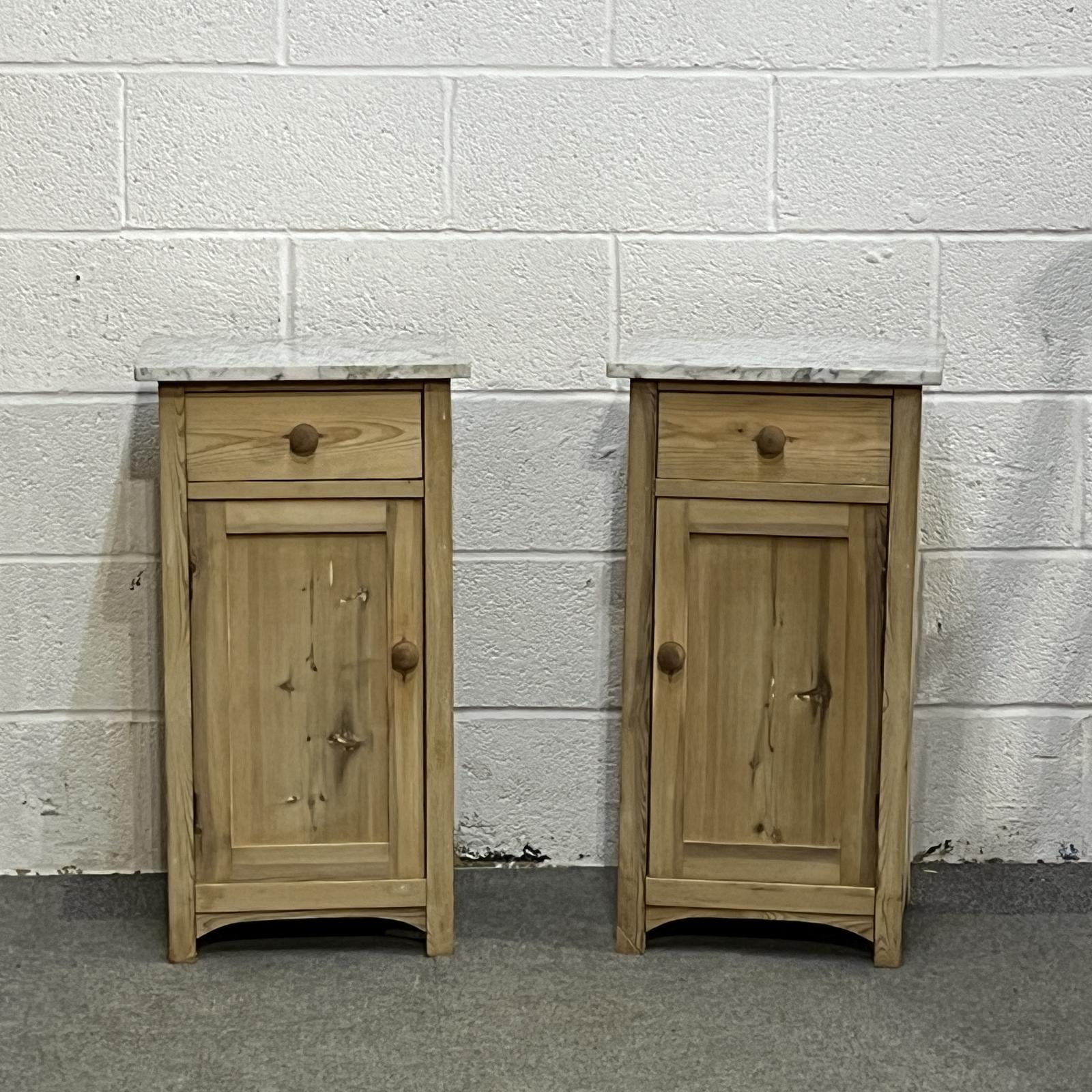 Pair of Marble Top Antique Pine Bedside Cupboards (1 of 7) Pair of Marble Top Antique Pine Bedside Cupboards (1 of 7)