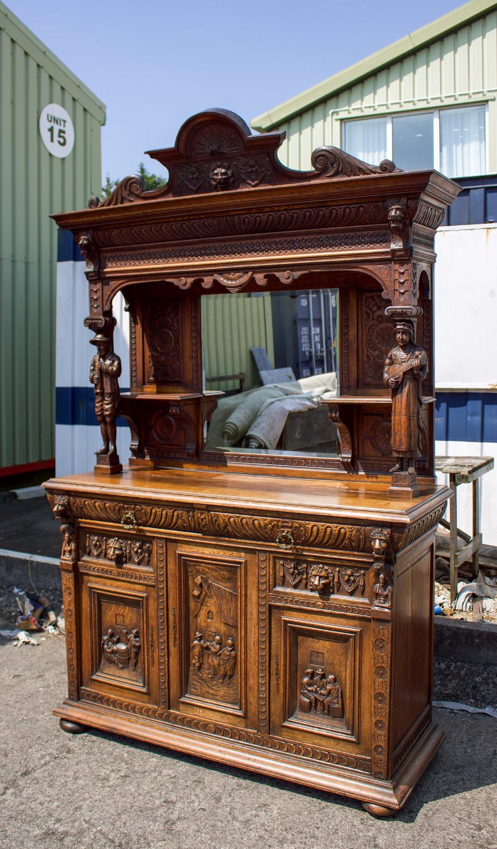 Antique 19th Century Carved Oak Sideboard (1 of 8)