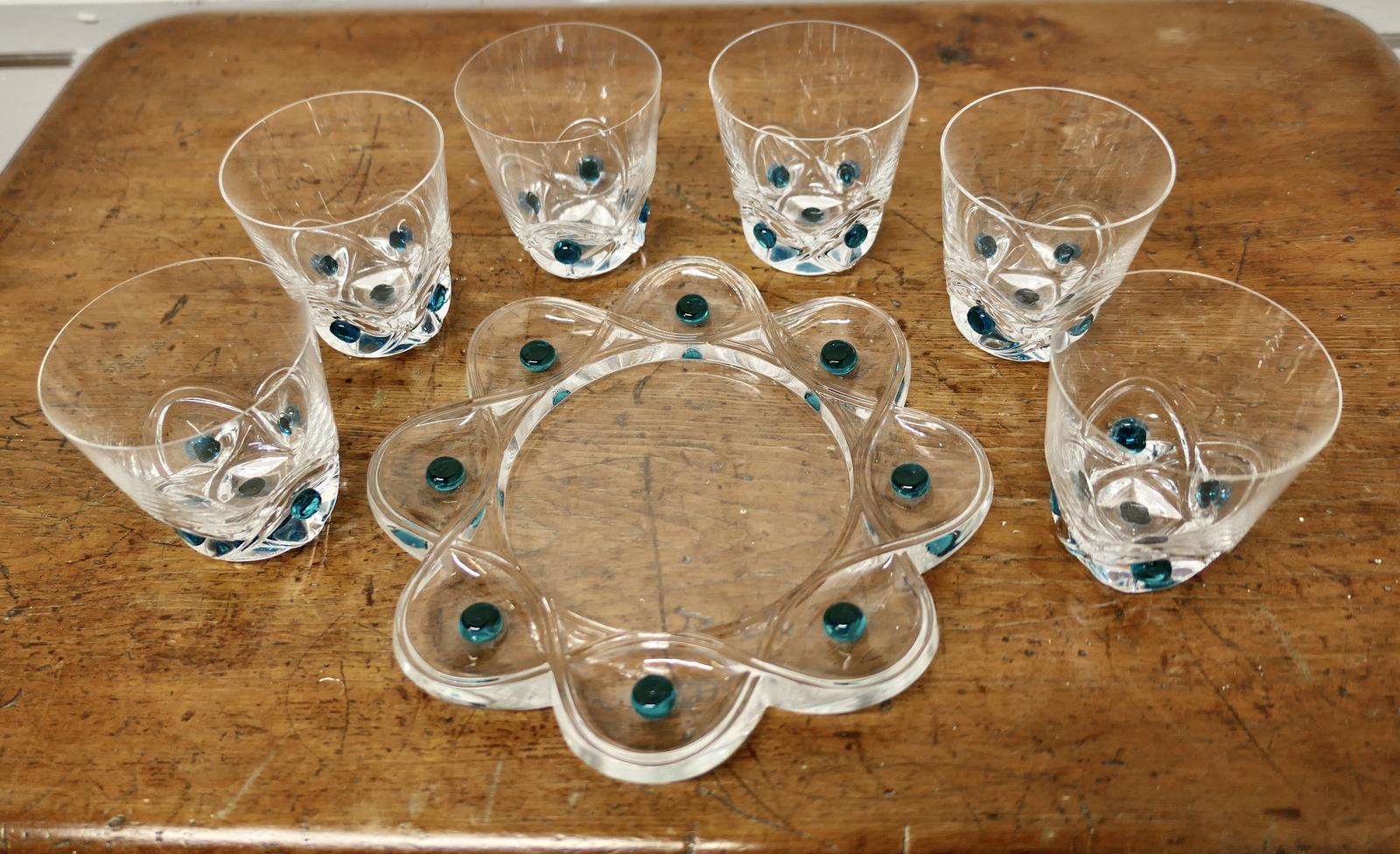 Lalique Floride Turquoise Crystal Set of 6 Whiskey (1 of 10)