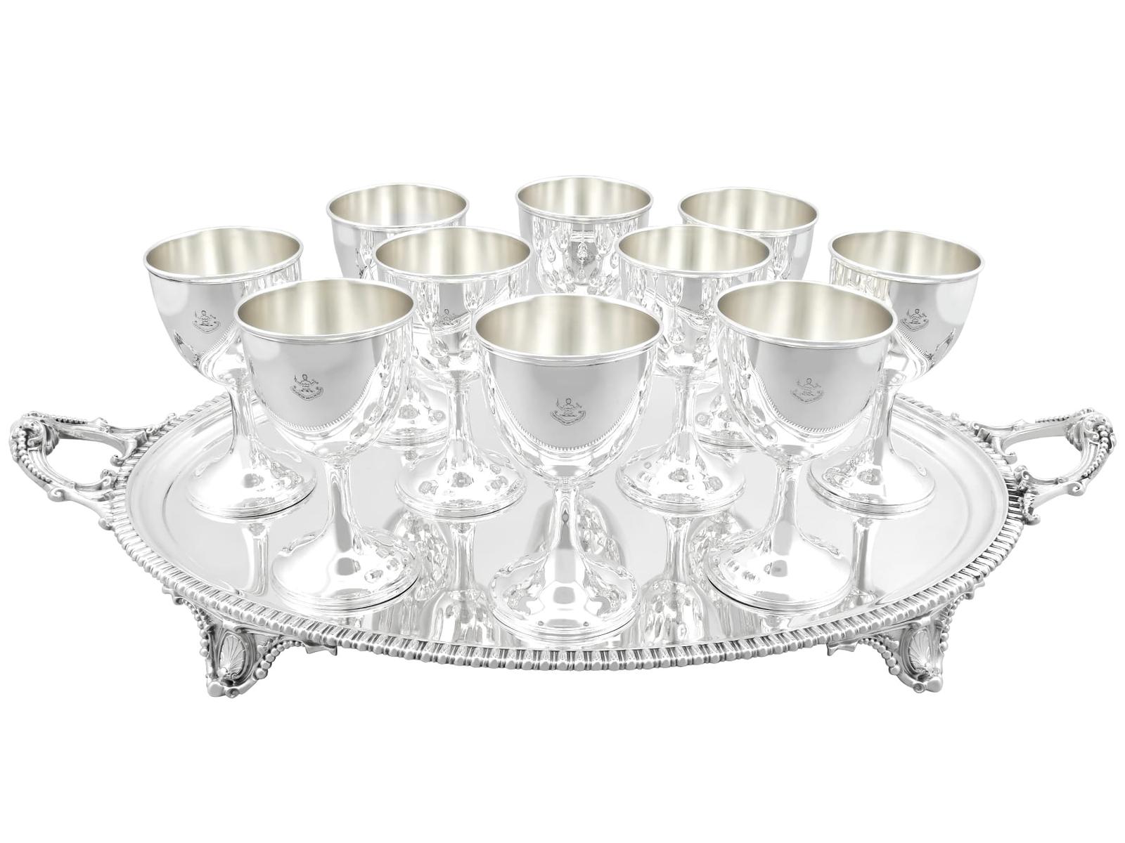 Antique American Coin Silver Tray & Sterling Silver Goblets (1 of 19)