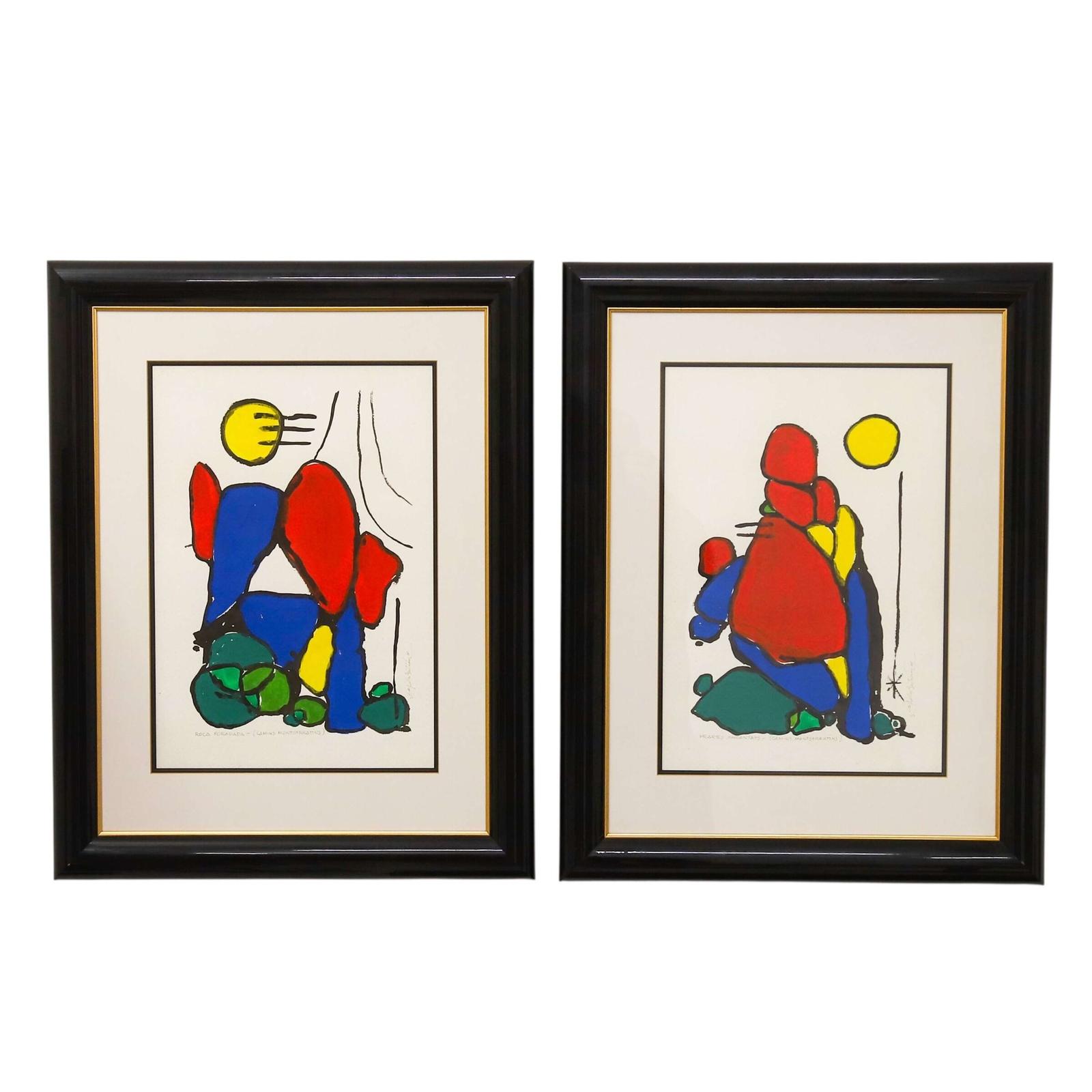 Pair of contemporary Spanish paintings in the style of Joan Miro (1 of 12)