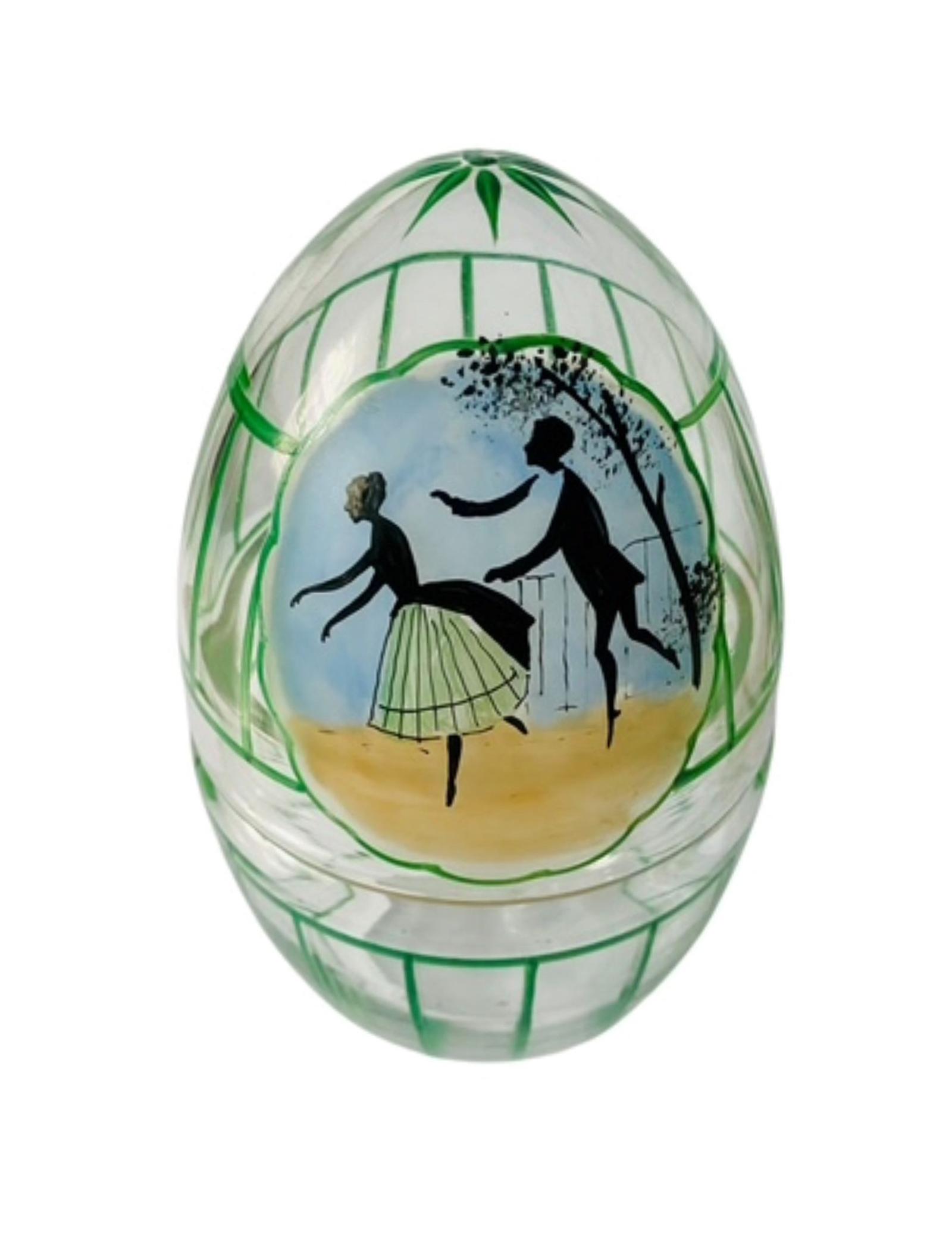 Antique Egg Form Trinket Box Hand Painted Enamel Silhouette Design Circa 1900 (1 of 6)
