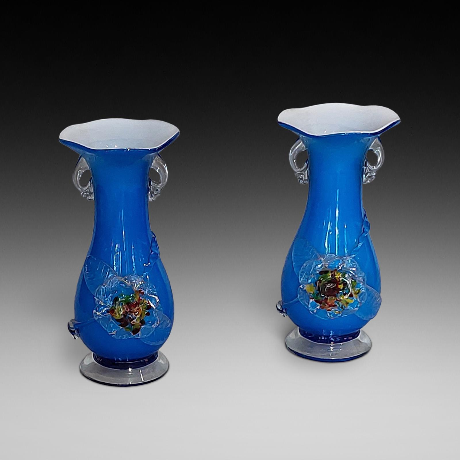Pair of Victorian Blue Glass Vases (1 of 6)