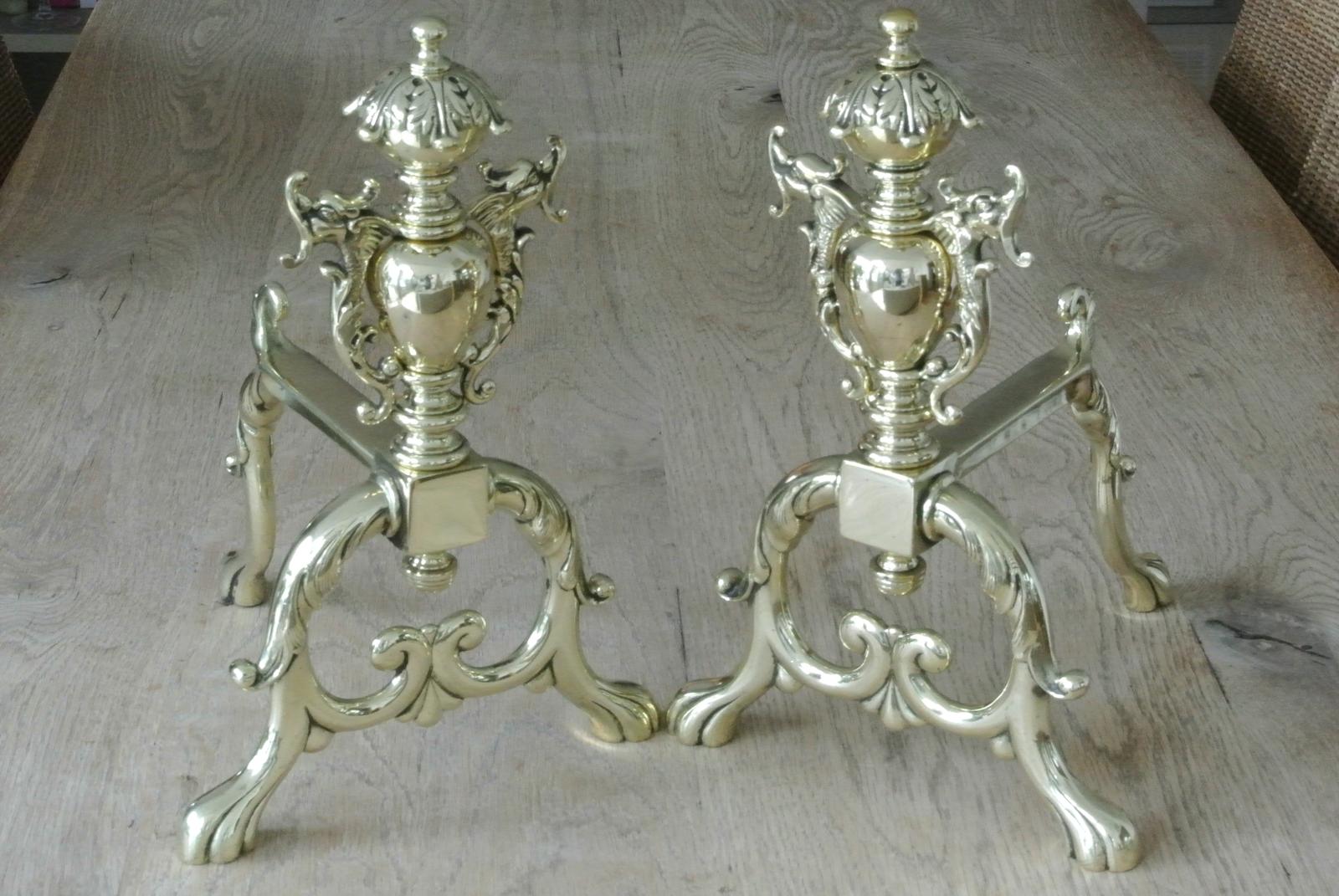 Superb Quality Pair of Large English Victorian Brass Fire Dogs (1 of 11)