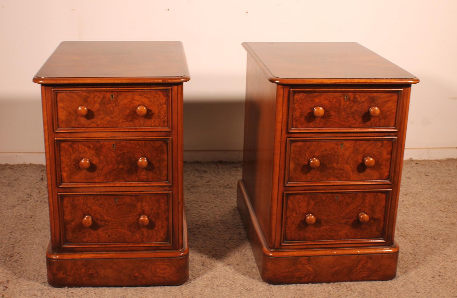 Pair of Walnut & Burl Walnut Bedside Tables - 19th Century (1 of 12)