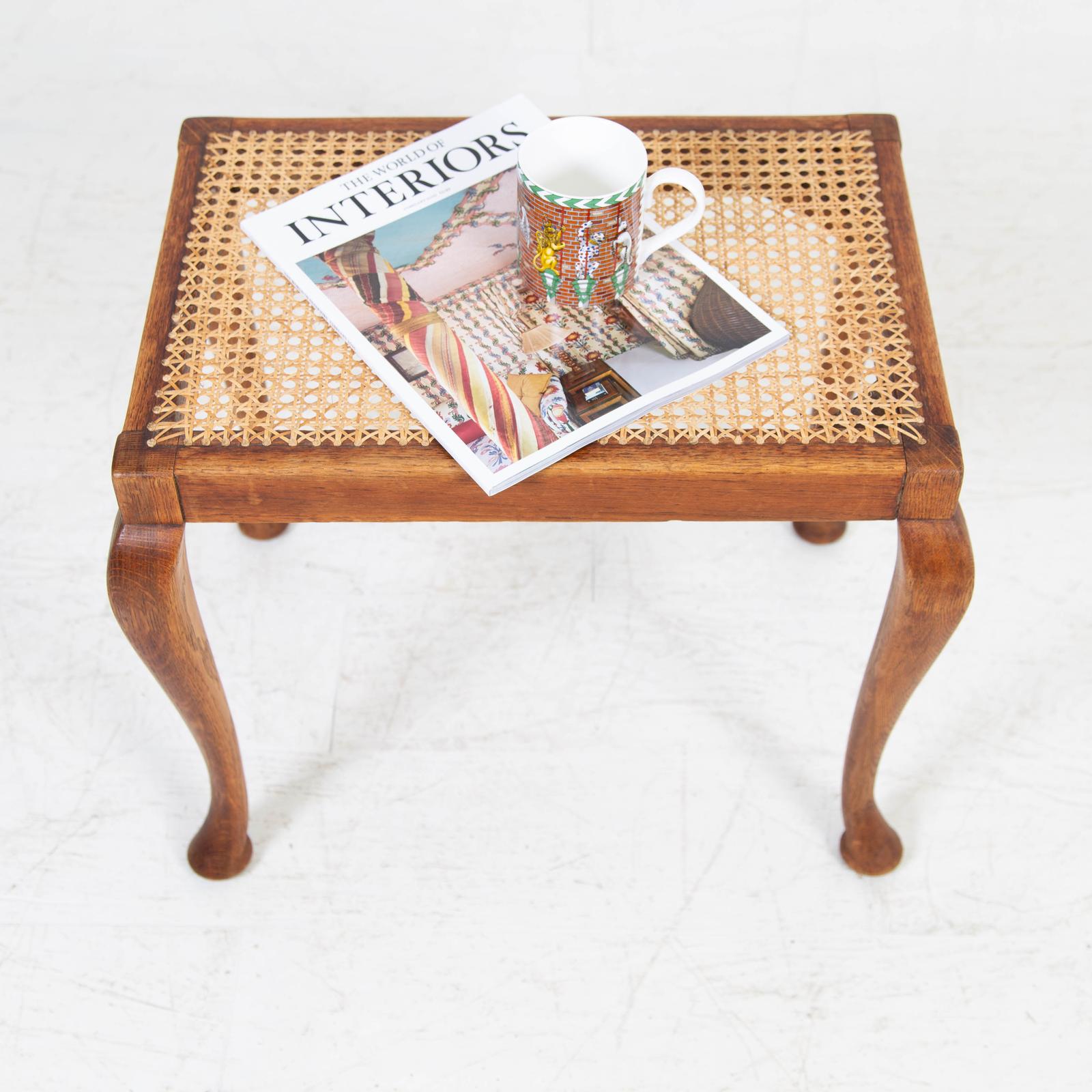 Attractive 1920s Oak & Cane Foot Stool (1 of 8)