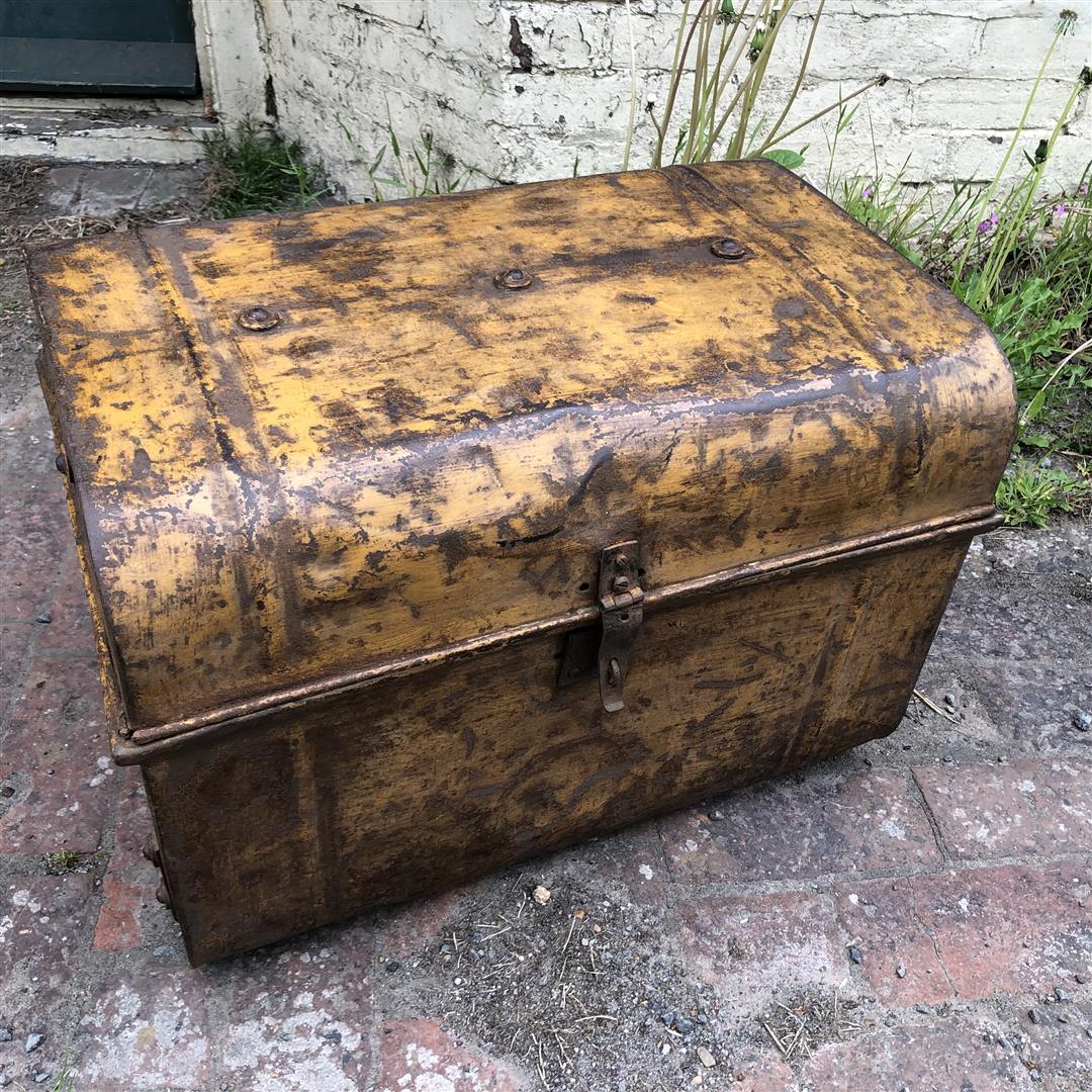 Old Metal Railway Trunk in Original Worn Paint (1 of 10)