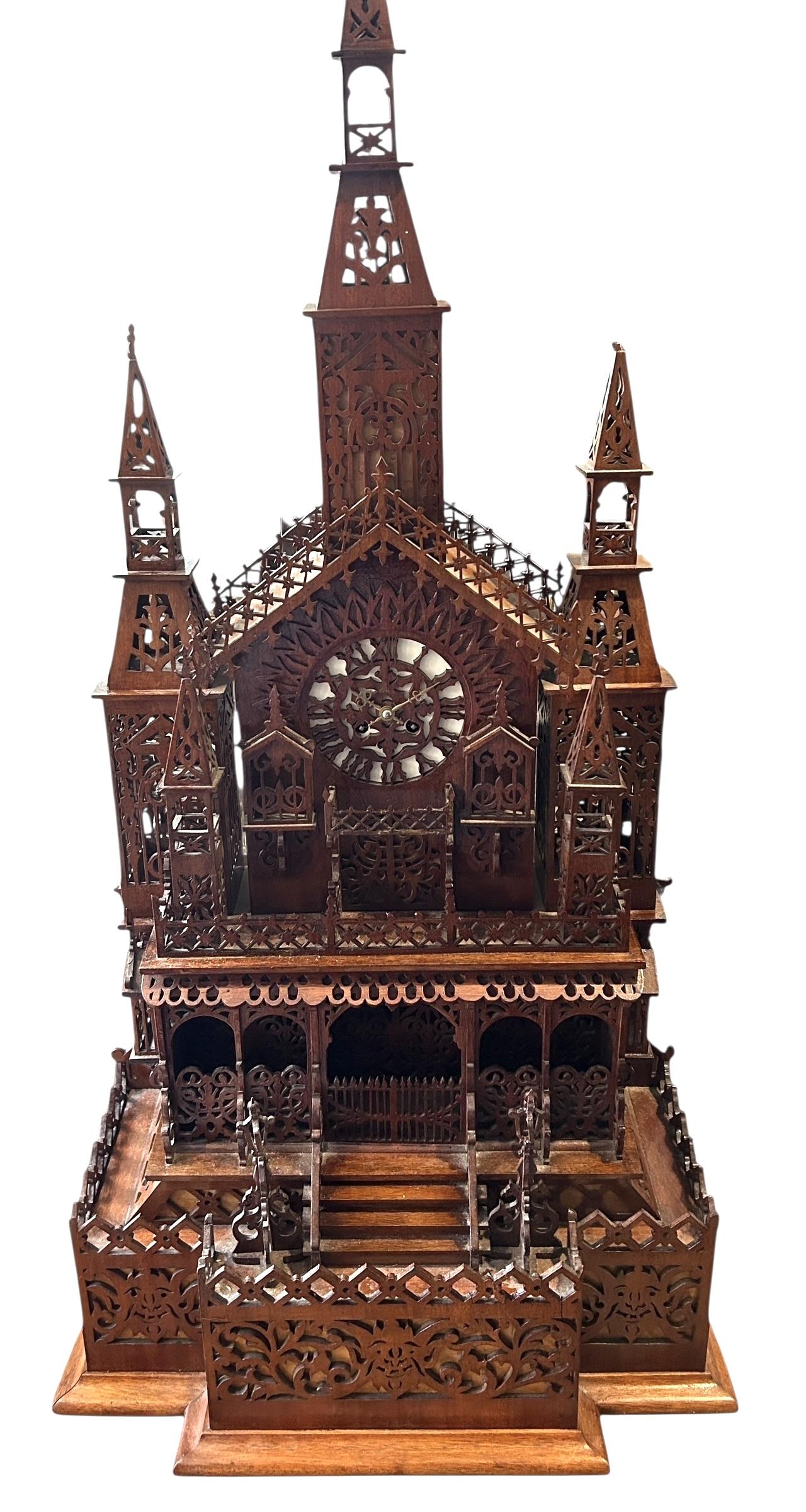 Extraordinary 102cm Antique Gothic Cathedral Fretwork Clock, Chimes of Normandy 8-day Bell Striking Clock, Victorian Wooden Scroll Saw Folk Art (1 of 13) Extraordinary 102cm Antique Gothic Cathedral Fretwork Clock, Chimes of Normandy 8-day Bell Striking Clock, Victorian Wooden Scroll Saw Folk Art (1 of 13)