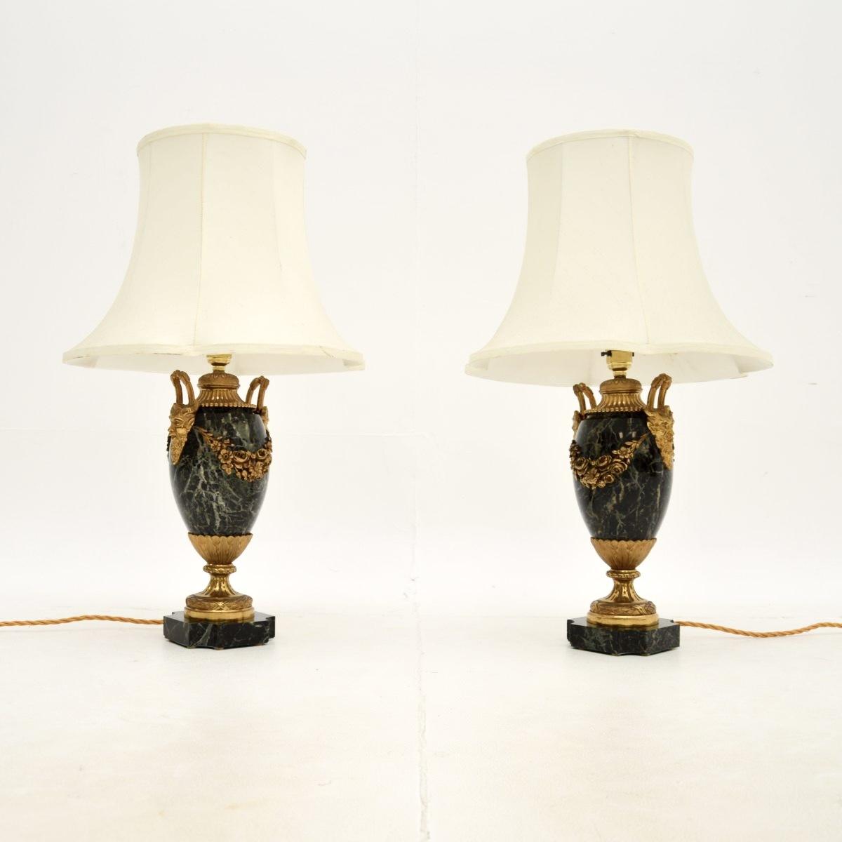 Pair of Antique French Marble and Gilt Bronze Lamps (1 of 9)