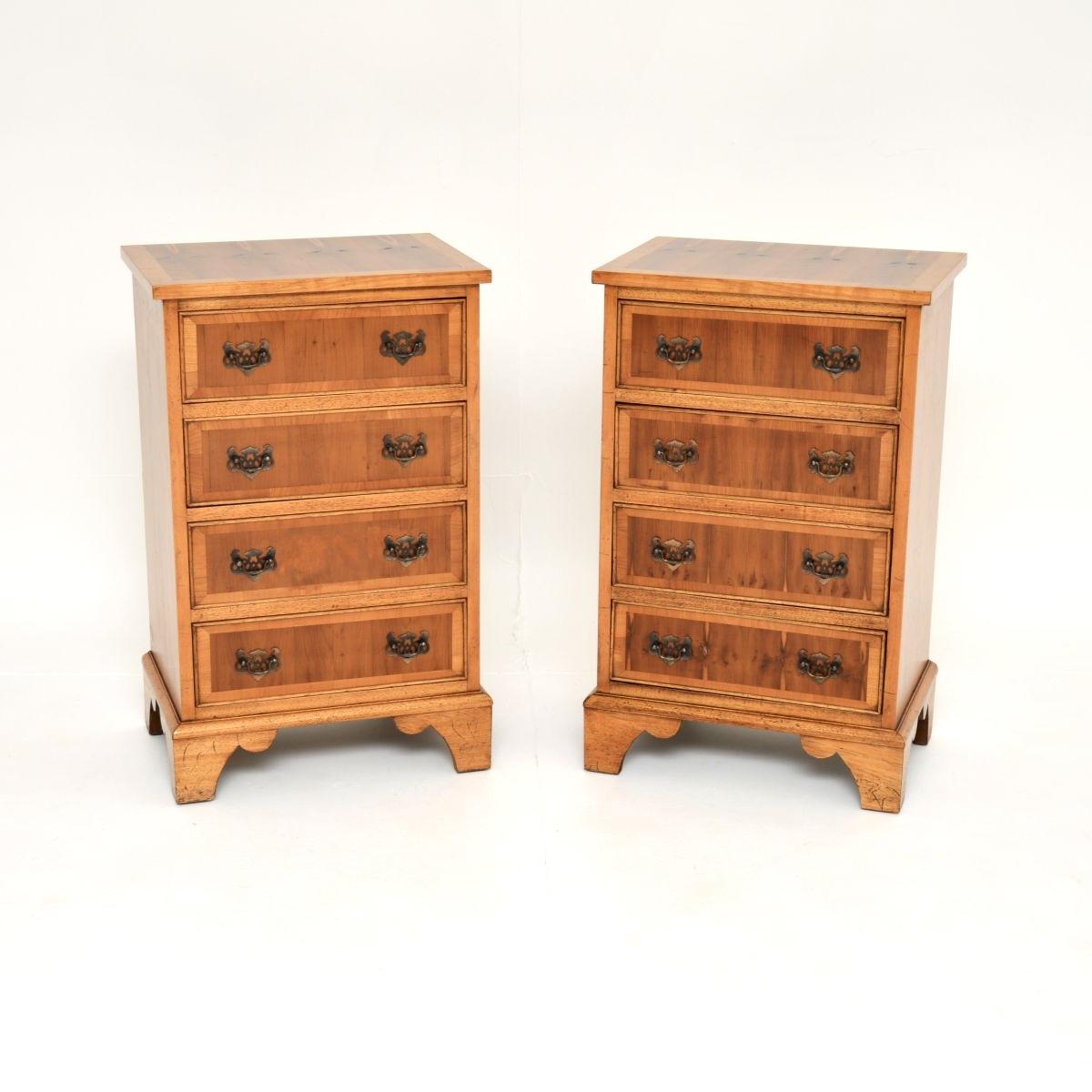 Pair of Antique Georgian Style Yew Wood Bedside Chests (1 of 9)