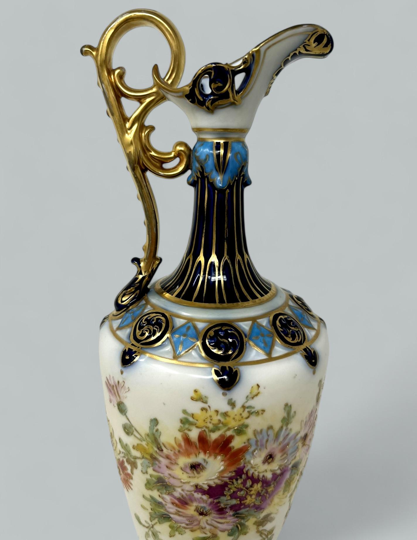 Antique Czechoslovakian Porcelain Hand Painted Gilt Vase Ewer Centerpiece 1920 (1 of 10)