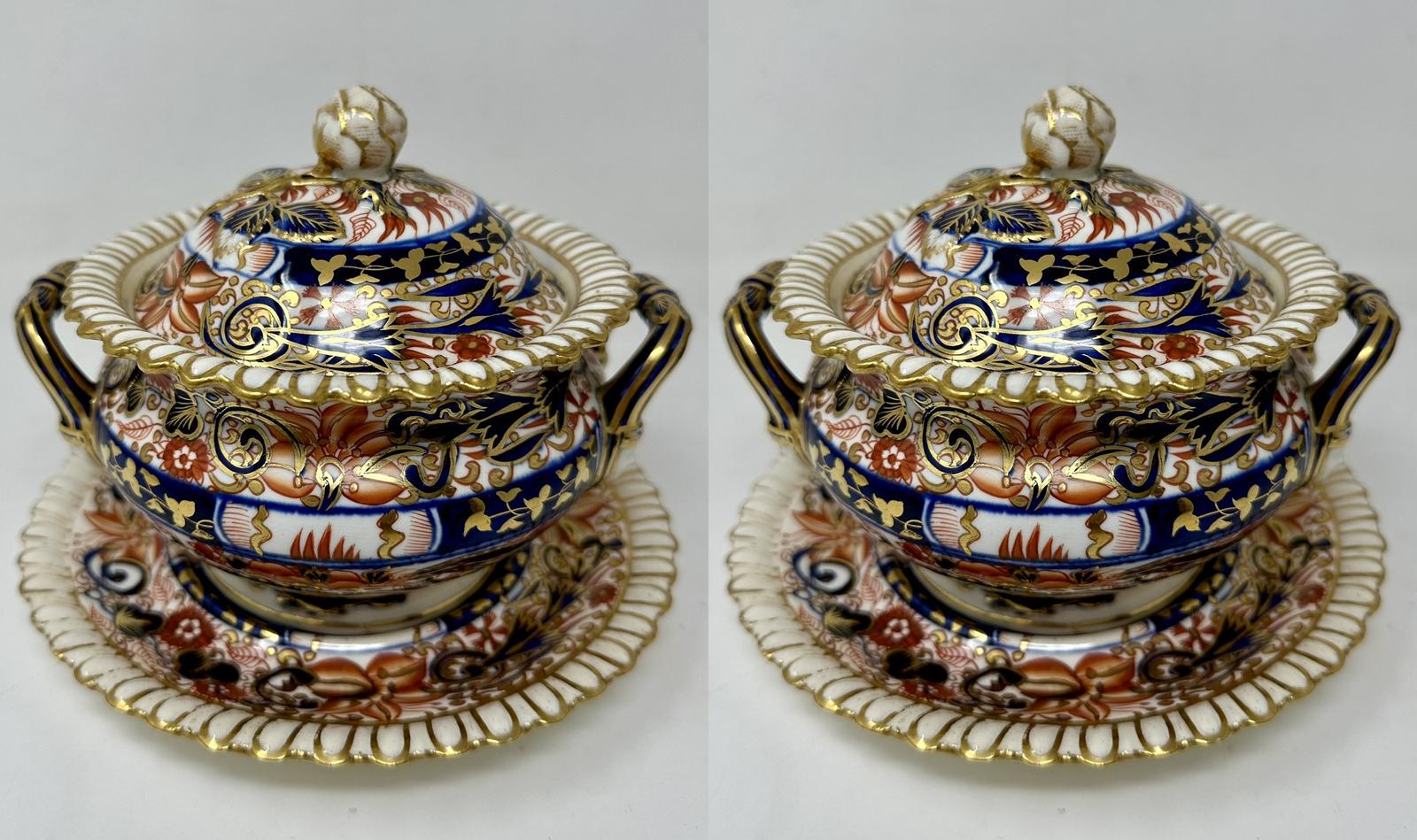 Antique English Crown Derby Pair Sauce Soup Tureens Urns Vases Centerpieces 19c (1 of 14)