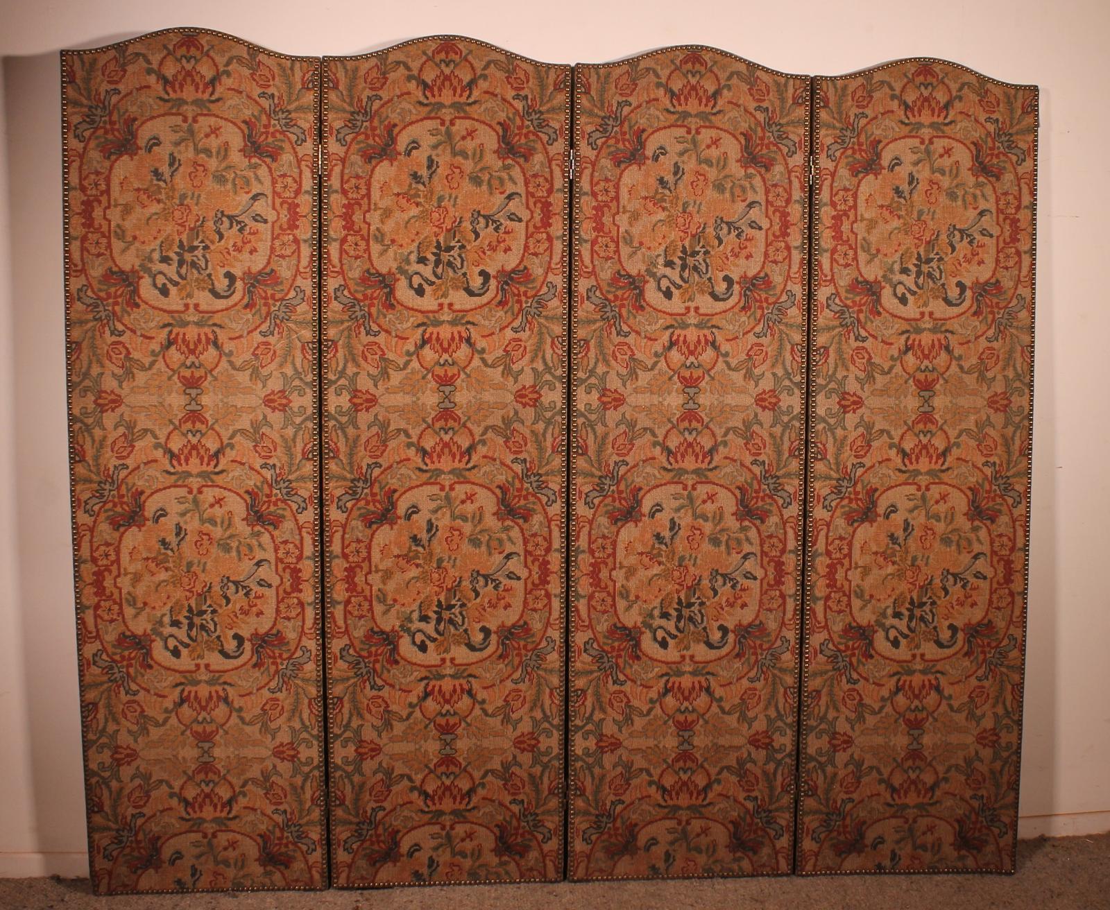Four-panel Screen Painted Ony Fabric - 19th Century (1 of 11)
