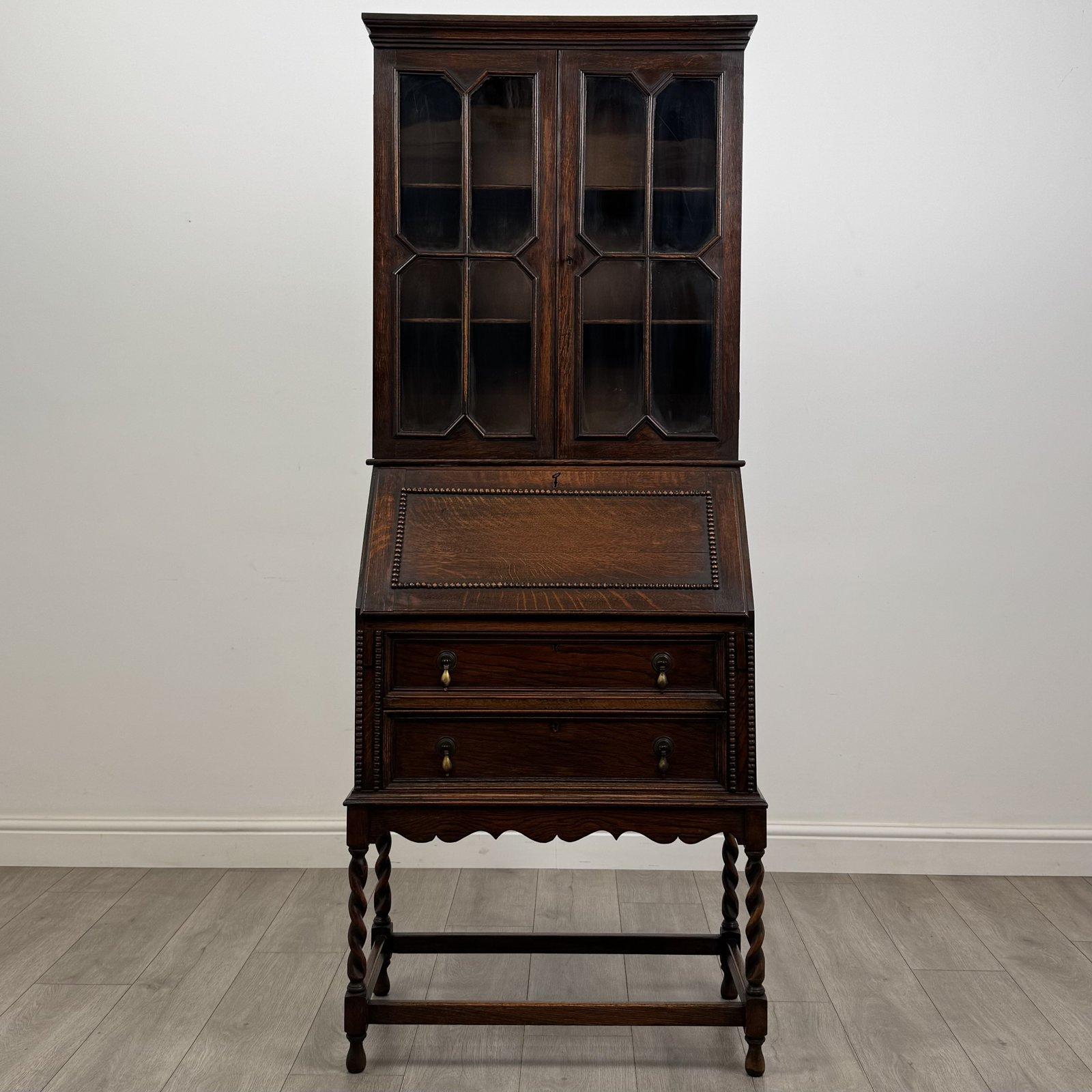 Antique Small Jacobean Style Oak Bureau Bookcase | Barley Twist Legs | AF-6661 (1 of 14) Antique Small Jacobean Style Oak Bureau Bookcase | Barley Twist Legs | AF-6661 (1 of 14)