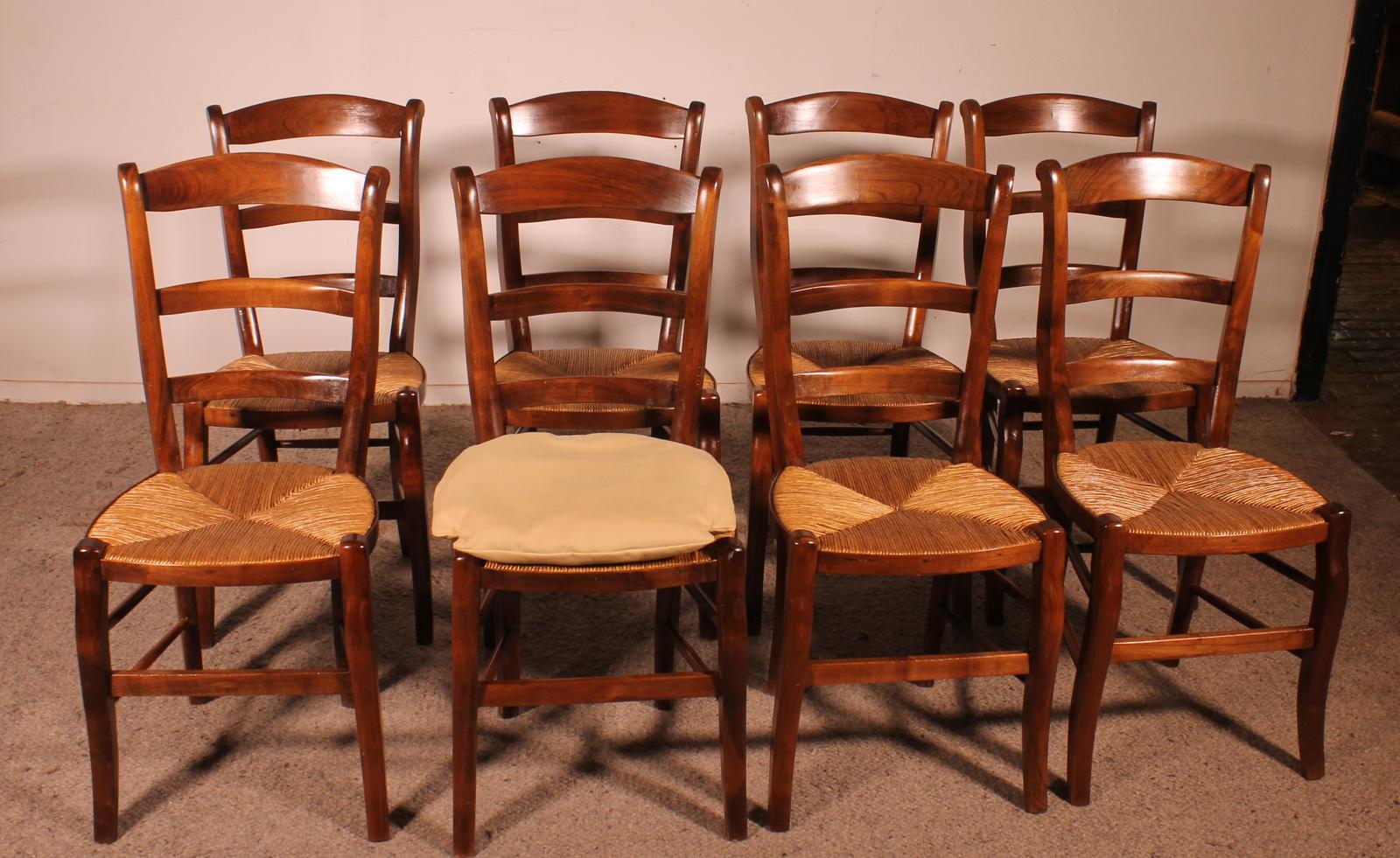Set of 8 Straw Chairs in Cherry Wood (1 of 12) Set of 8 Straw Chairs in Cherry Wood (1 of 12)