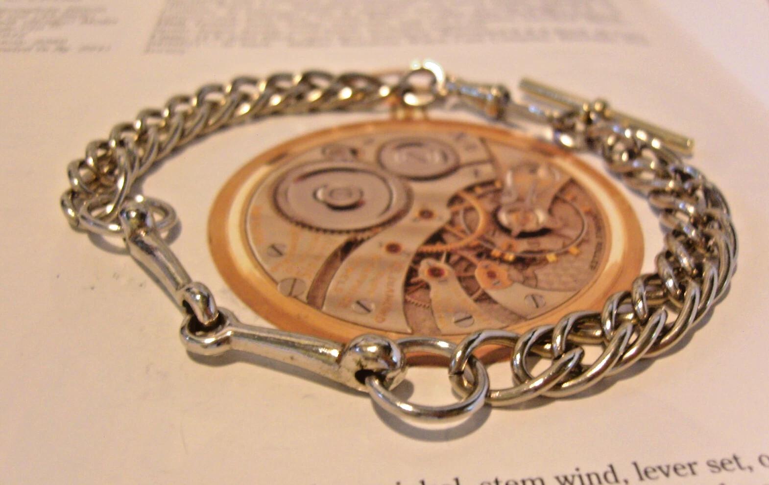 Pocket Watch Chain 1940s Equestrian Horse Snaffle Bit Steel Nickel Chunky Albert (1 of 12)