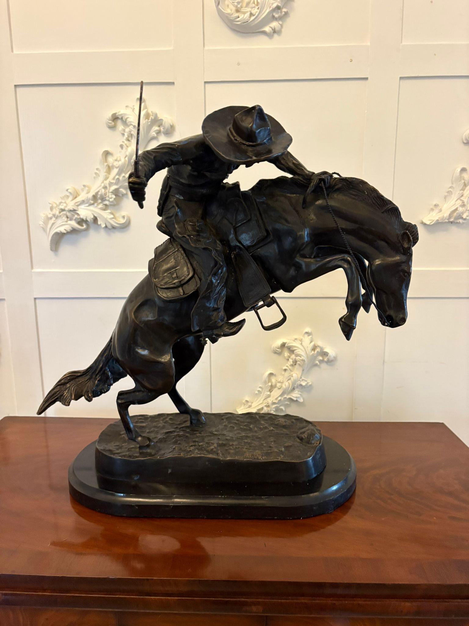 Antique Large Bronze Cowboy on Bucking Horse Sculpture After Remington Broncho Buster Western Equestrian Figure (1 of 12) Antique Large Bronze Cowboy on Bucking Horse Sculpture After Remington Broncho Buster Western Equestrian Figure (1 of 12)