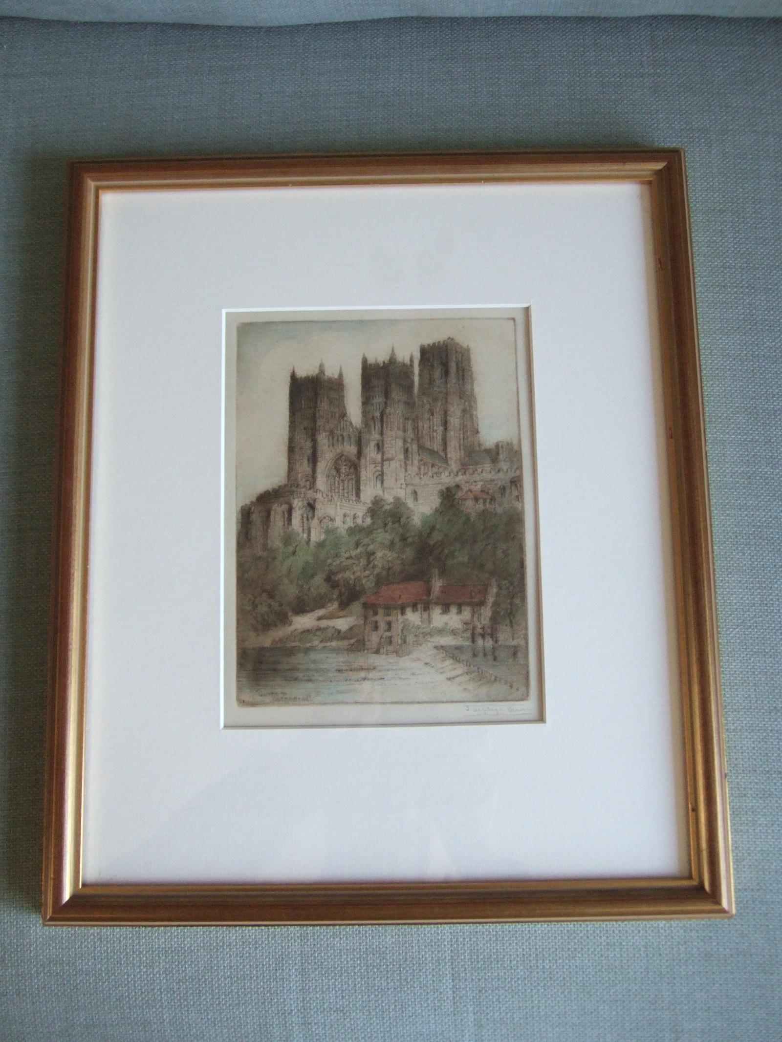 James Alphege Brewer Coloured Etching Durham Cathedral (1 of 4)