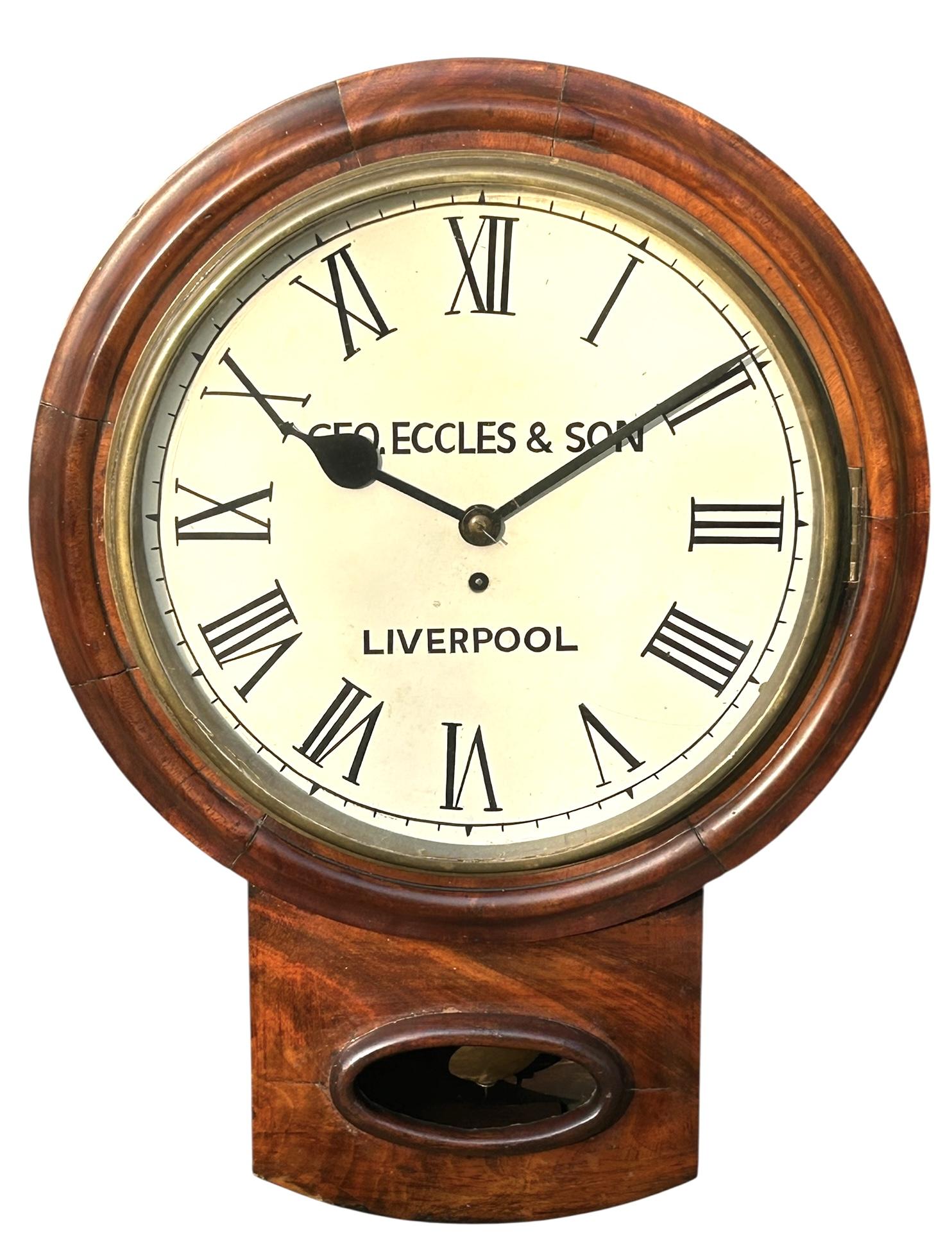 Antique English 8-day Fusee Wall Clock by Geo. Eccles & Son Liverpool, Mahogany Drop Dial Clock, c.1880 - Fully Working (1 of 9) Antique English 8-day Fusee Wall Clock by Geo. Eccles & Son Liverpool, Mahogany Drop Dial Clock, c.1880 - Fully Working (1 of 9)